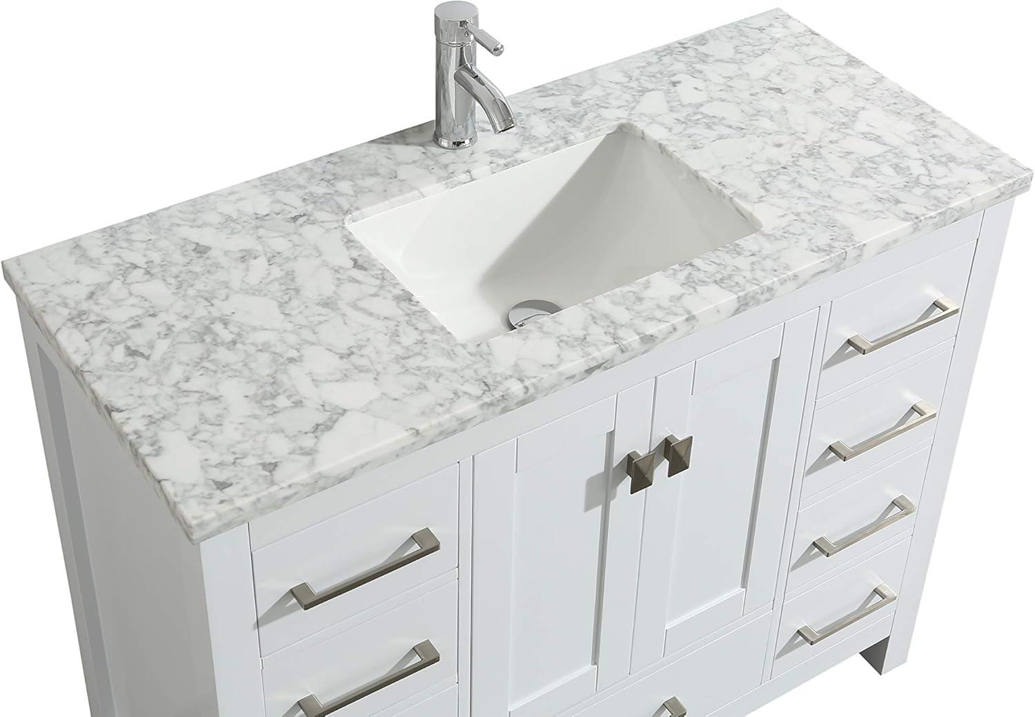 Eviva London 42"W x 18"D White Bathroom Vanity with White Carrara Quartz Countertop and Undermount Porcelain Sink