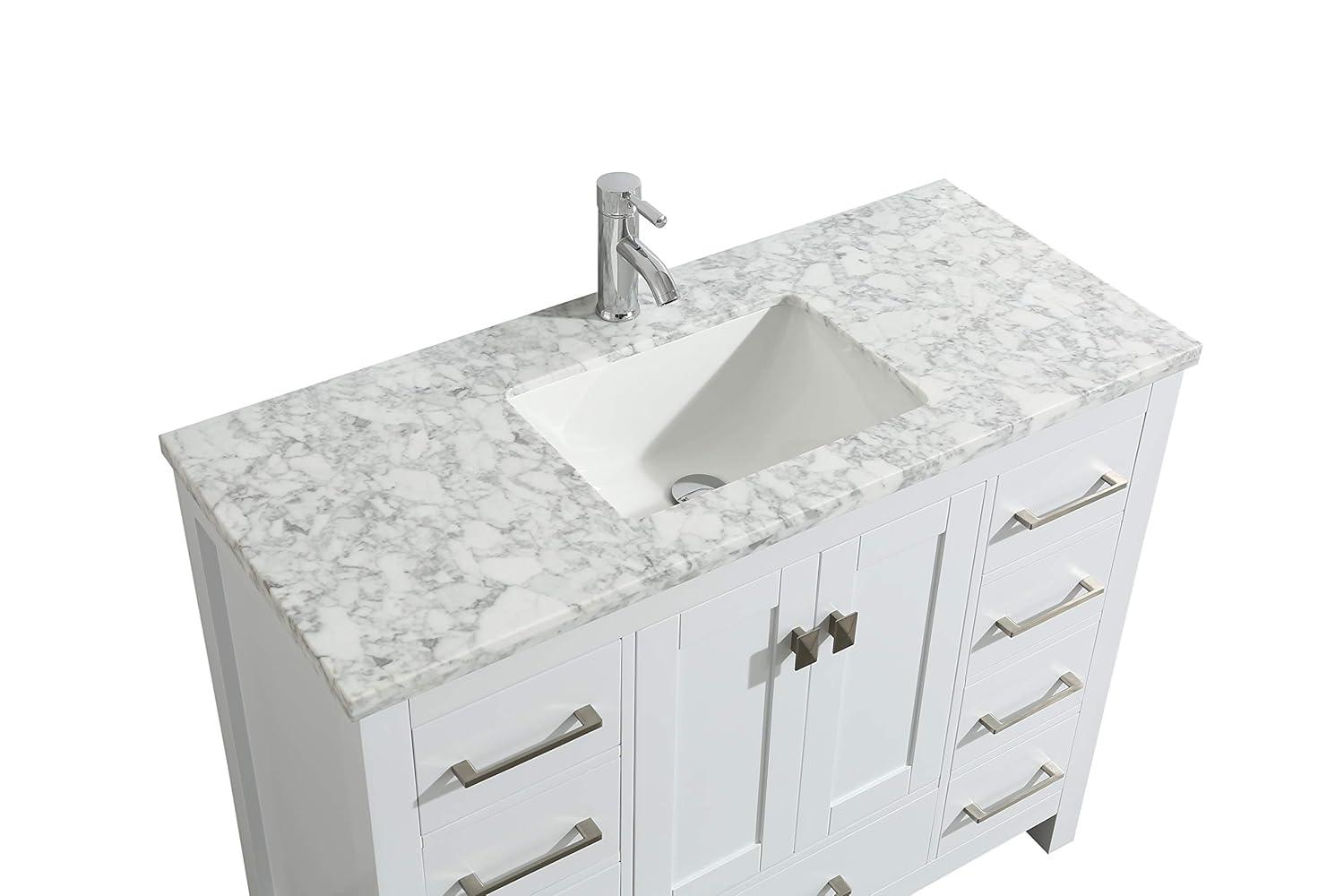Eviva London 42"W x 18"D White Bathroom Vanity with White Carrara Quartz Countertop and Undermount Porcelain Sink