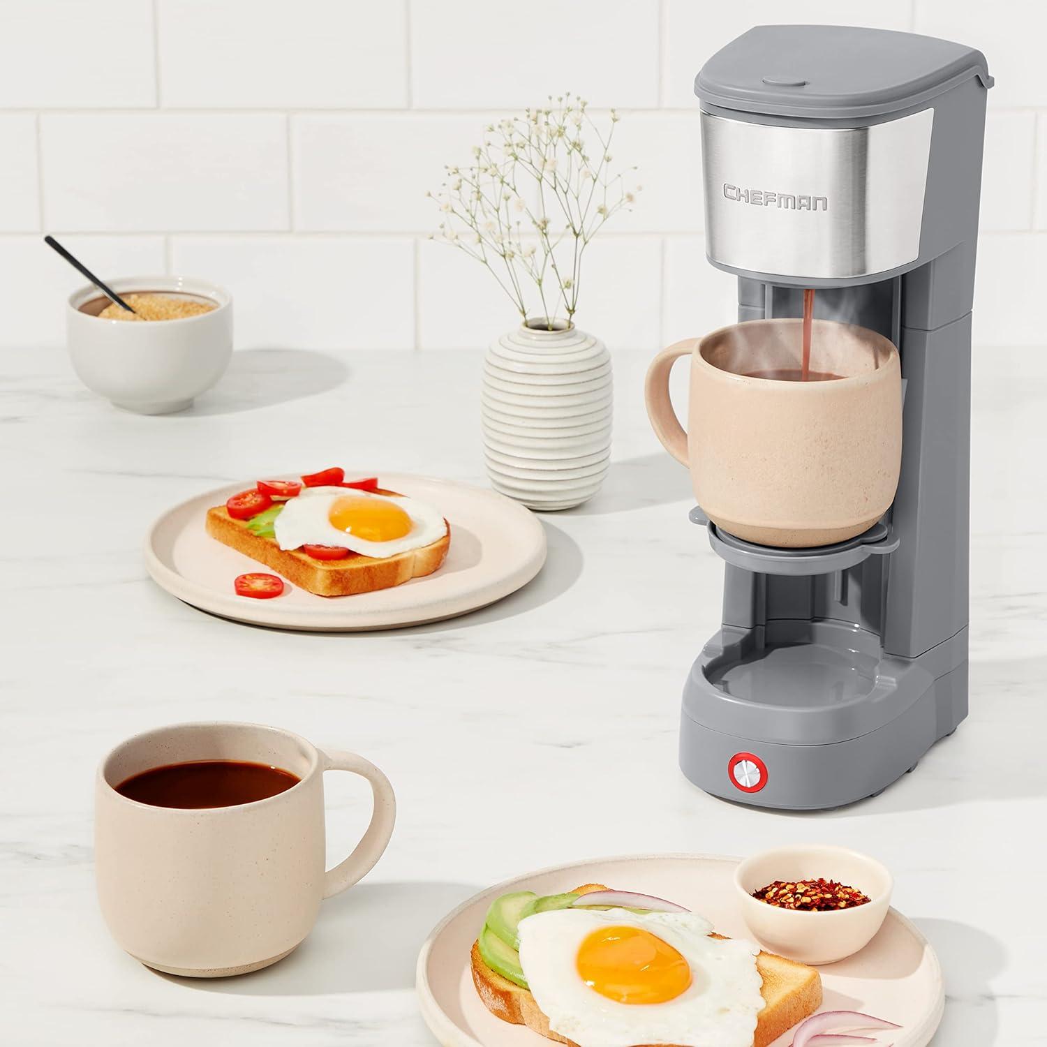 Chefman InstaCoffee Max, Brew Fresh Grounds or K-Cups With a Convenient Built-In Lift, Grey
