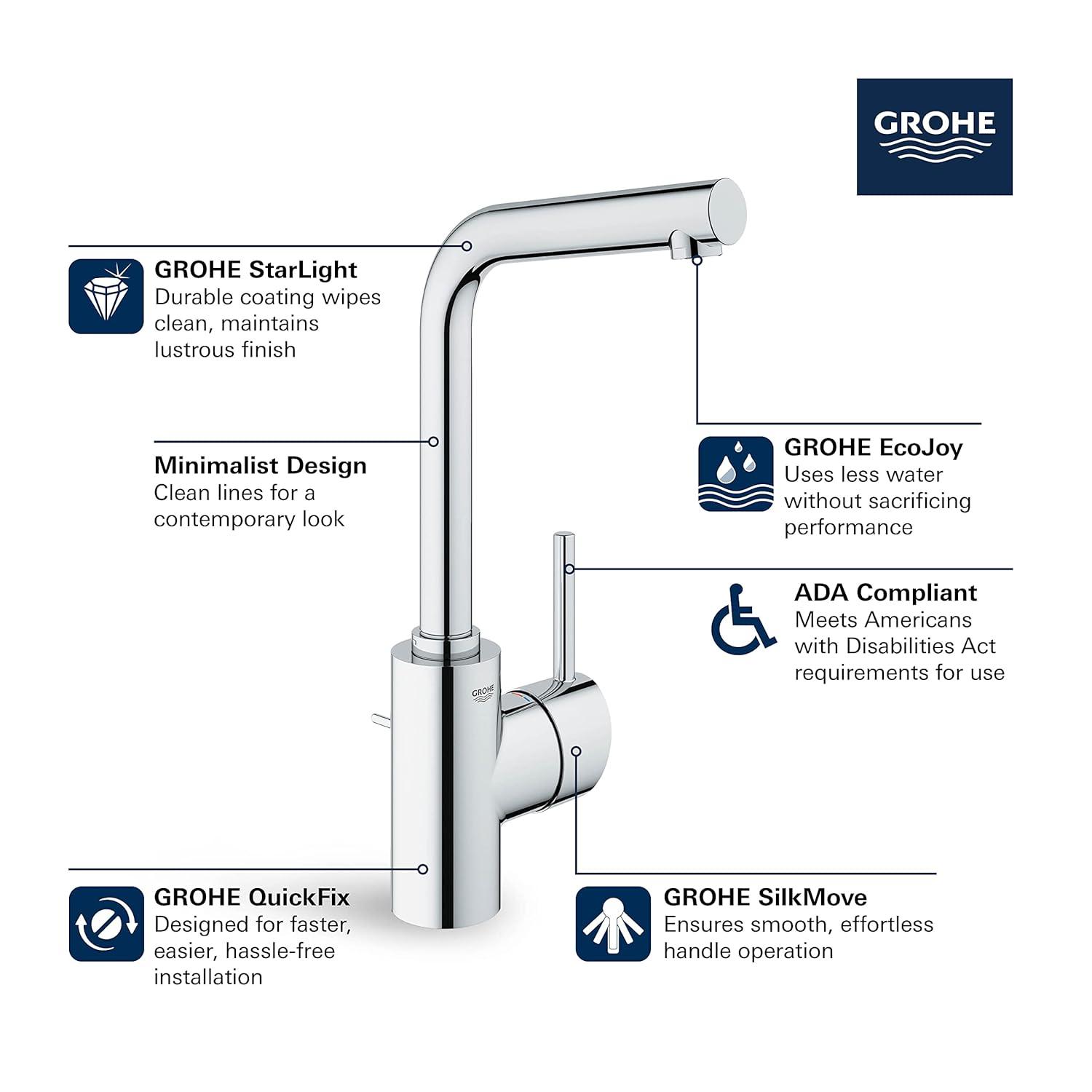 Grohe 23 737 2 Concetto 1.2 GPM Single Hole Bathroom Faucet - Chrome