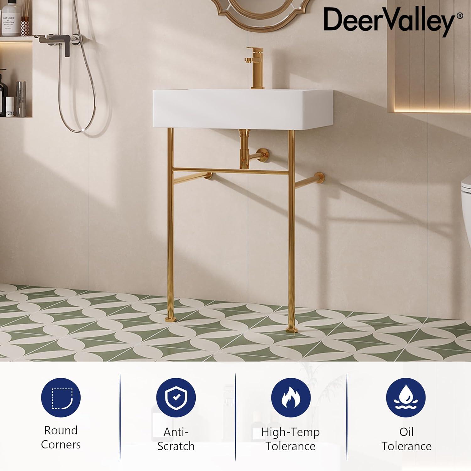 Ceramic White Rectangular Single Faucet Hole 24 in Console Bathroom Sink with Overflow