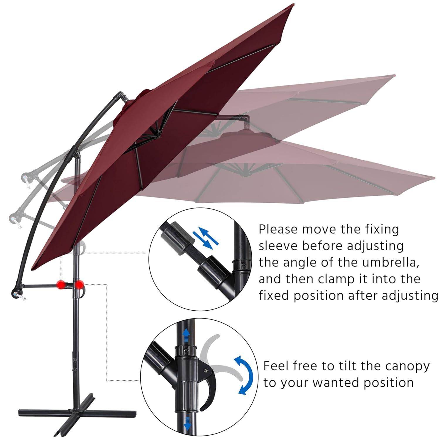 Yaheetech 10FT Patio Offset Umbrella - Cantilever Hanging Outdoor Umbrellas w/UV Protection & 8 Ribs & Handy Crank & Cross Base for Market/Garden/Lawn/Deck/Backyard/Pool - Burgundy