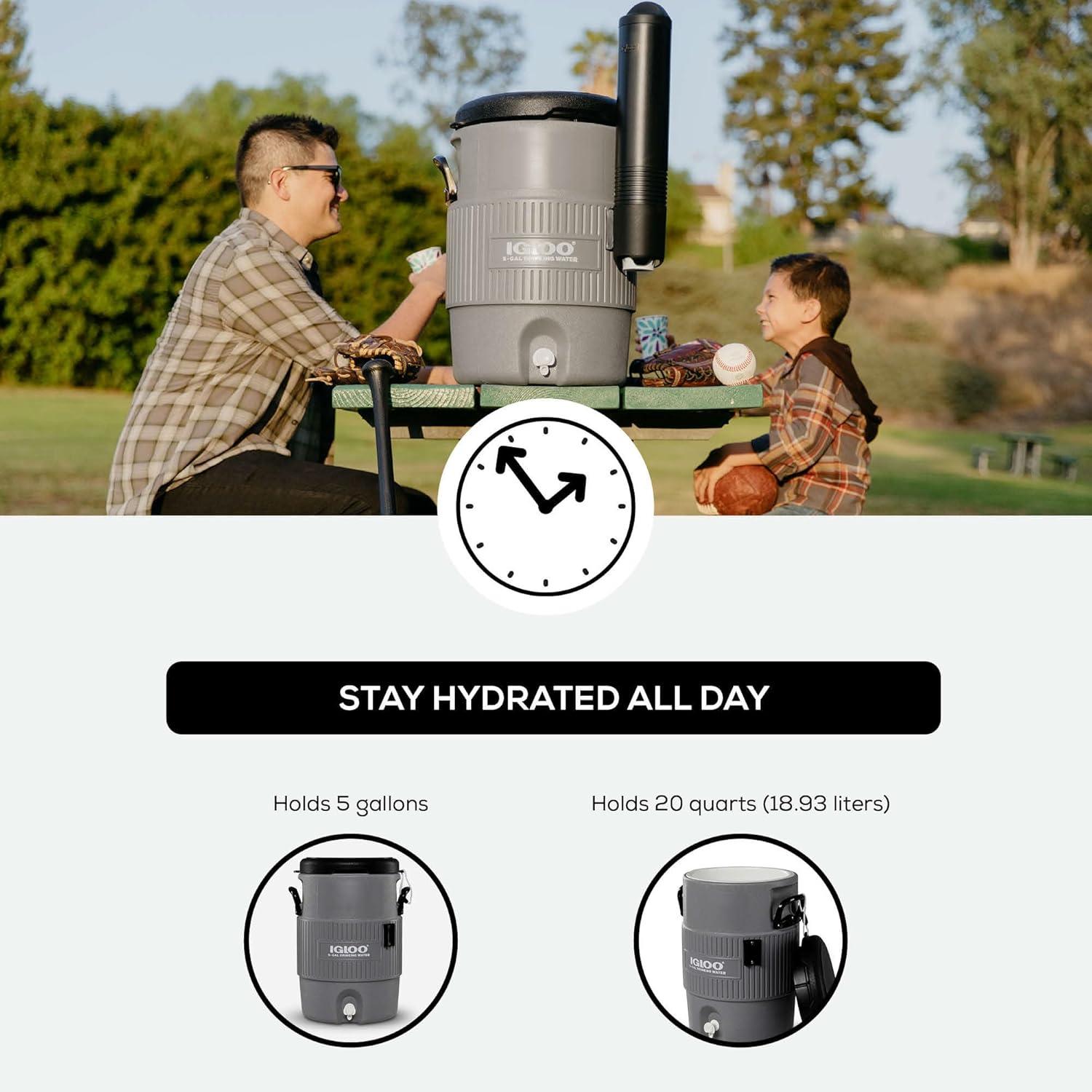 Igloo Sports Cooler Water Beverage Dispenser, Insulated 5 & 10 Gallon Water Cooler, Insulated Drink Dispenser with Spout, Portable Handwashing Stations