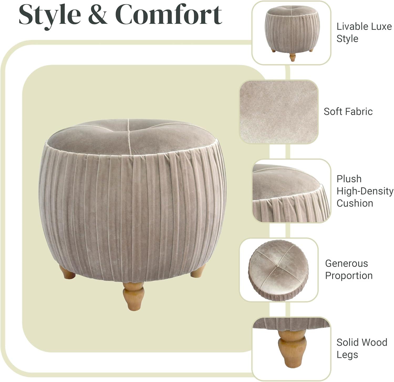 Helena Velvet Small Round Ottoman Beige N/A