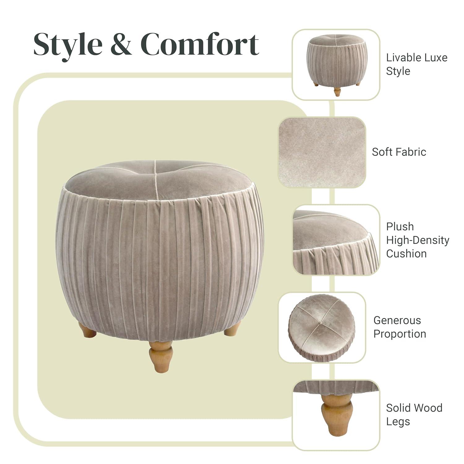 Helena Velvet Small Round Ottoman Beige N/A