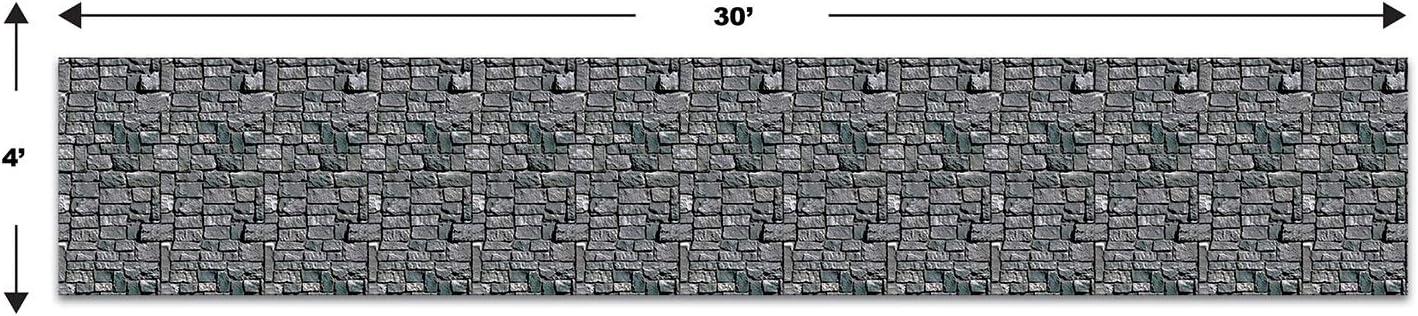 Beistle Brick Stone Wall Backdrops, 4’ x 30’, 2 Pack – Medieval Party Decorations, Medieval Decor Background, Photo Backdrop, Easy to Adhere Wall Covering, Stone Backdrop, Halloween Party Decorations
