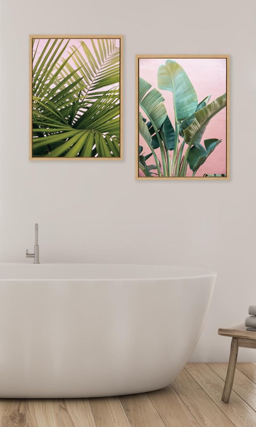 Kate & Laurel All Things Decor Sylvie Her Majesty 2 Framed Canvas Wall Art by Alicia Bock Natural Beach Palm Frond Tree Wall Art