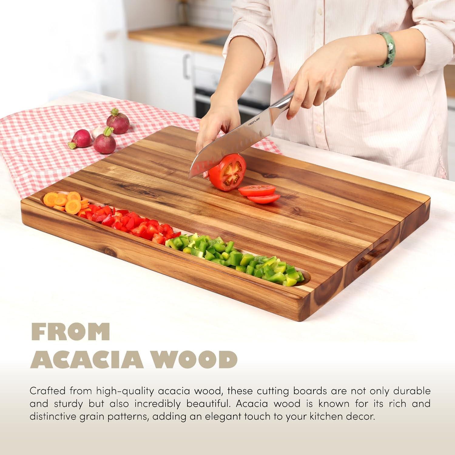 Yiwa 20" x 15" Extra Large Cutting Boards for Kitchen with Side Handles and Juice Groove, 1.5in Thickness Reversible Acacia Board