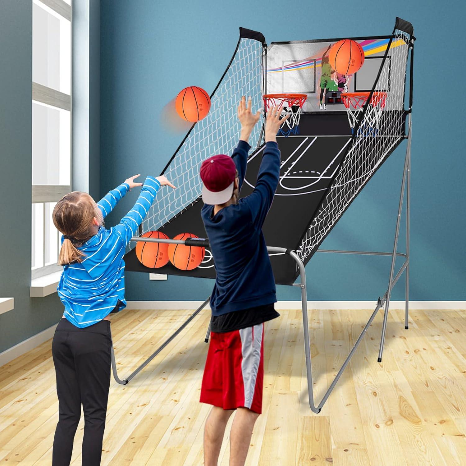 Dual LED Electronic Basketball Arcade Game with 4 Balls and Foldable Design