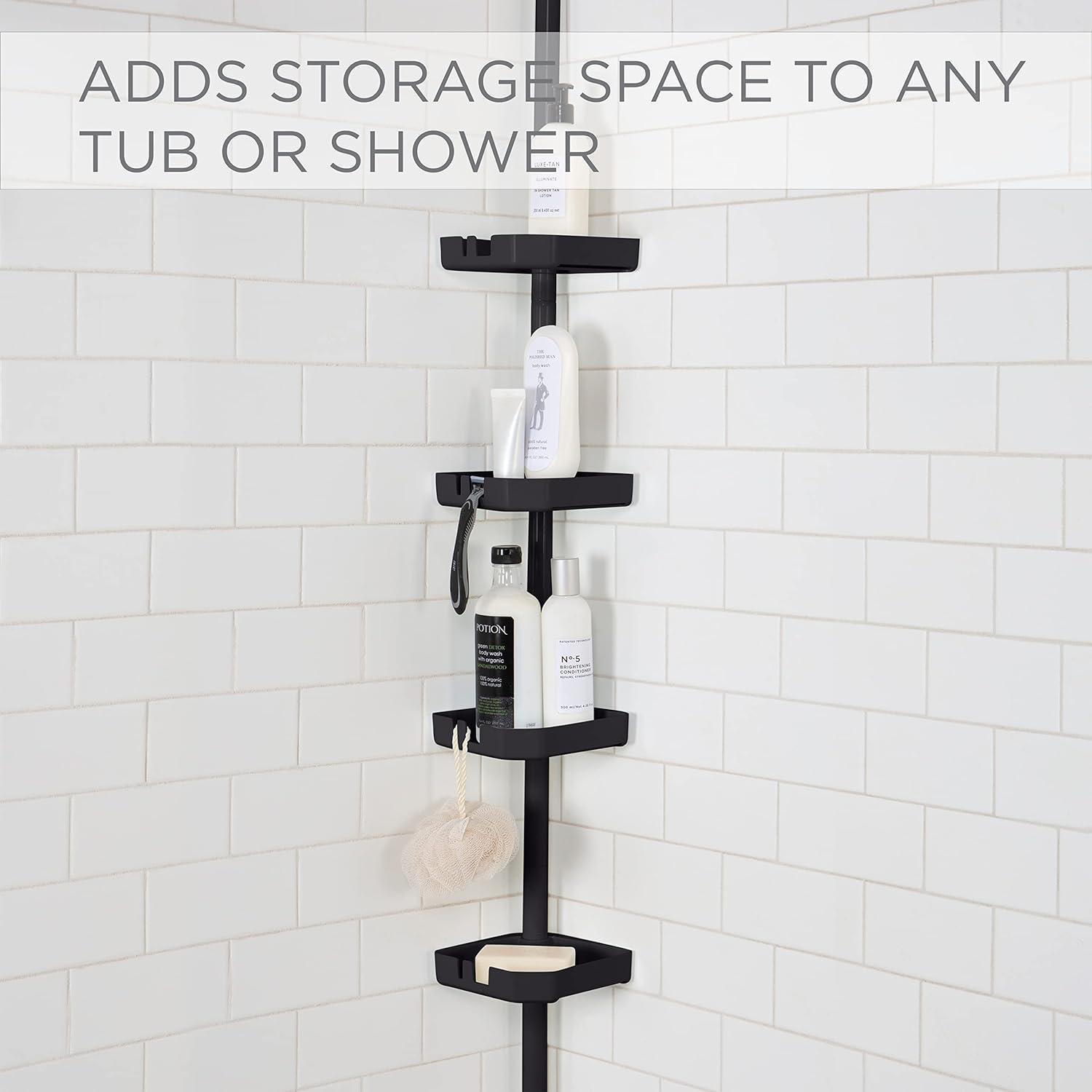 Bath Bliss 4 Shelf Tension Plastic Corner Shower Organizer Caddy in Matte Black