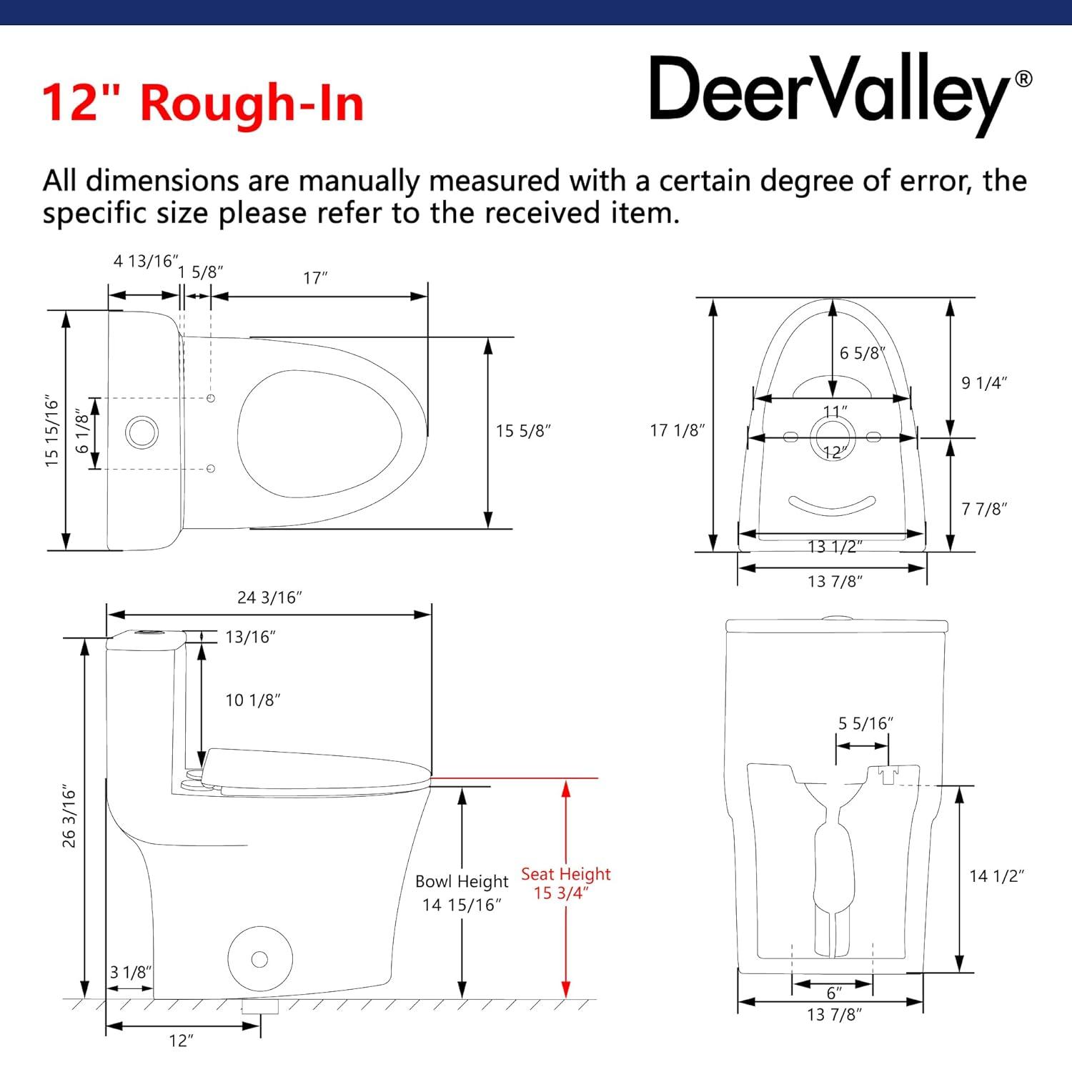 DeerValley Compact One Piece Toilet Elongated, Modern Toilet with Soft Close Seat Ceramic Glossy for Small Bathroom Space
