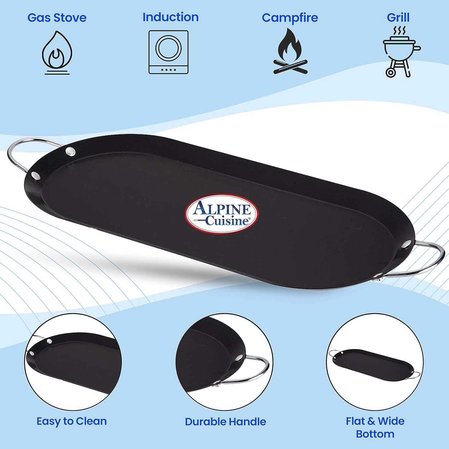 Black Carbon Steel Oval Comal Griddle with Double Handles