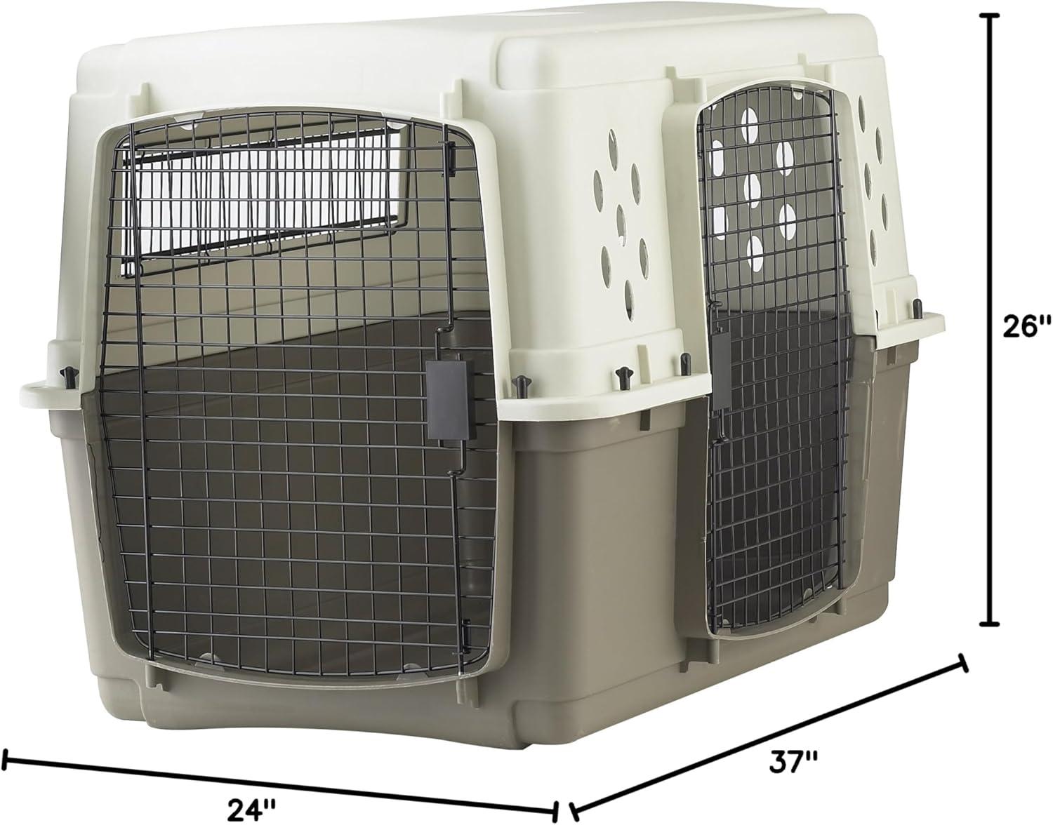 Large White and Taupe Plastic Airline Approved Pet Crate