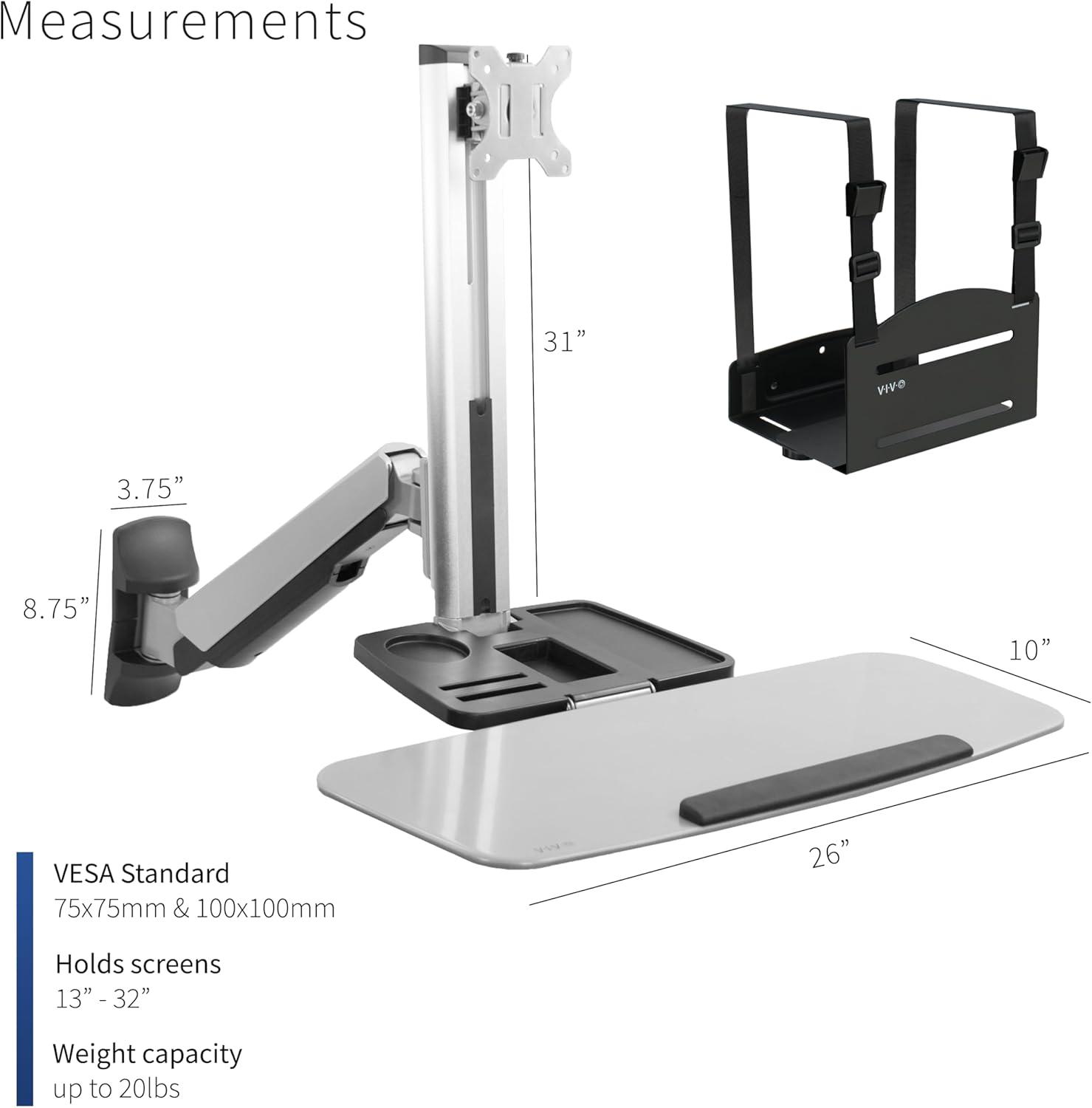 Single Monitor & Keyboard Sit-Stand Wall Mount | Standing Transition Workstation