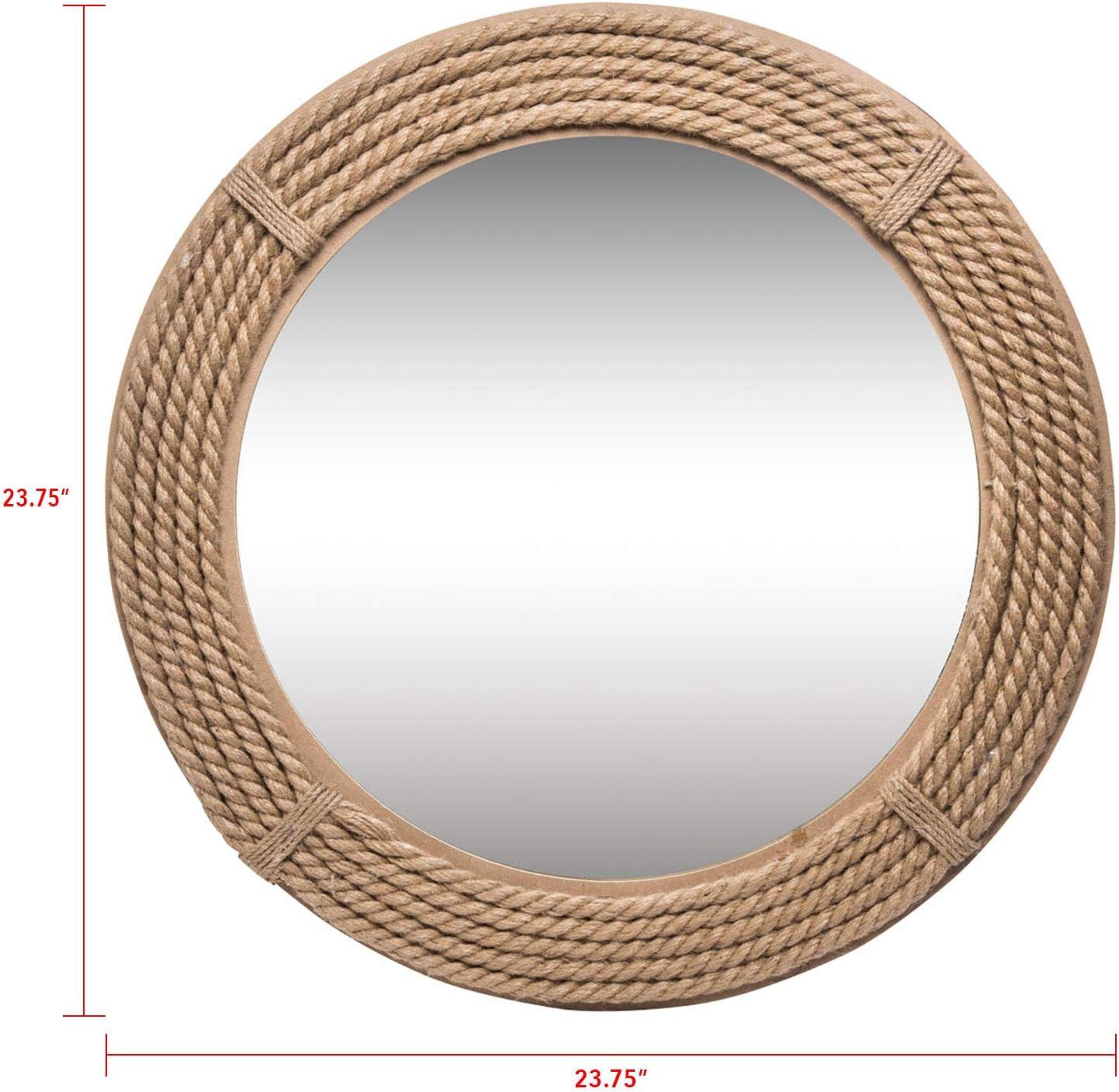 23.75 Inch Round Natural Rope and Wood Wall Mirror