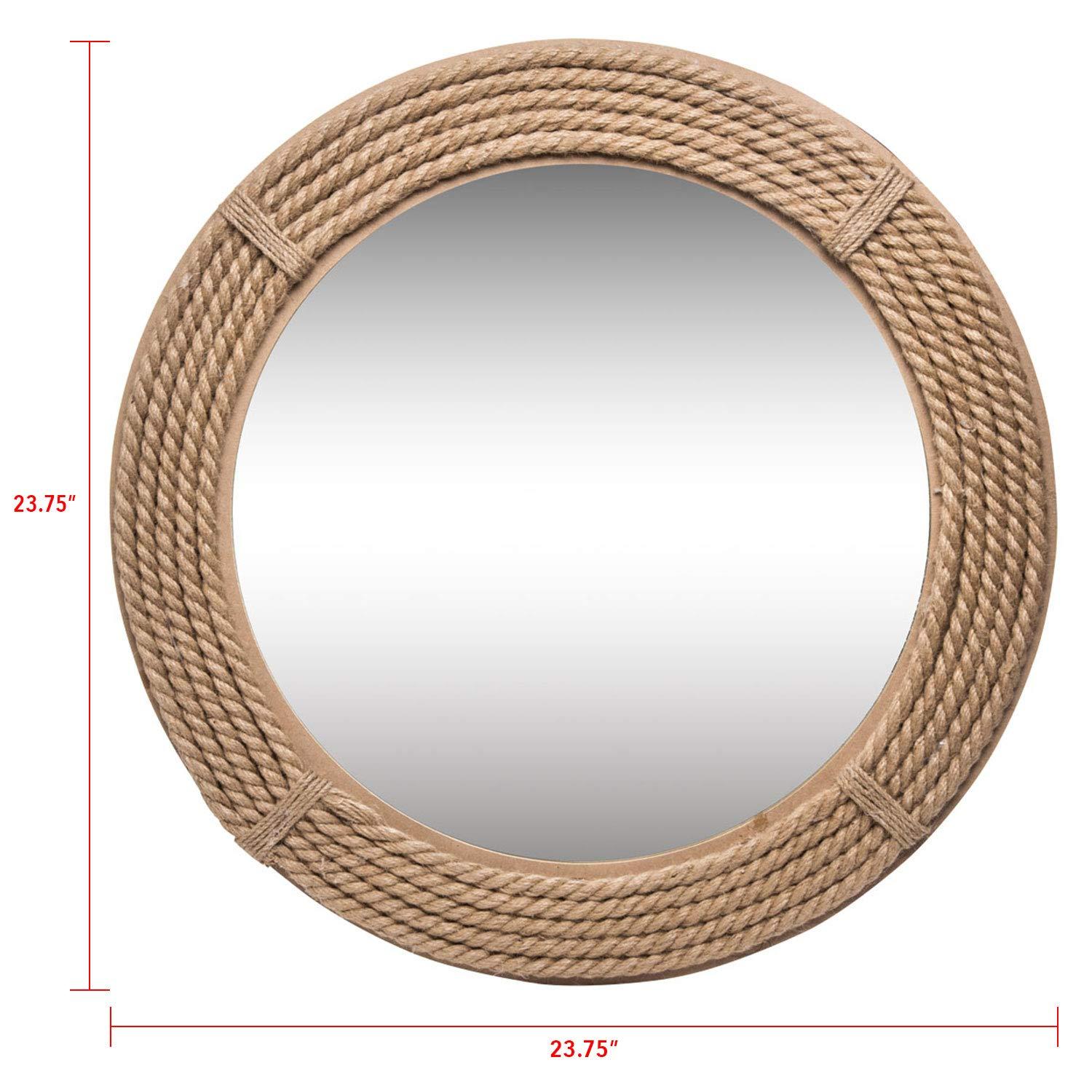 HeSLehs 23.75 inch Diameter Round Wrapped Rope Wall Mirror, Brown