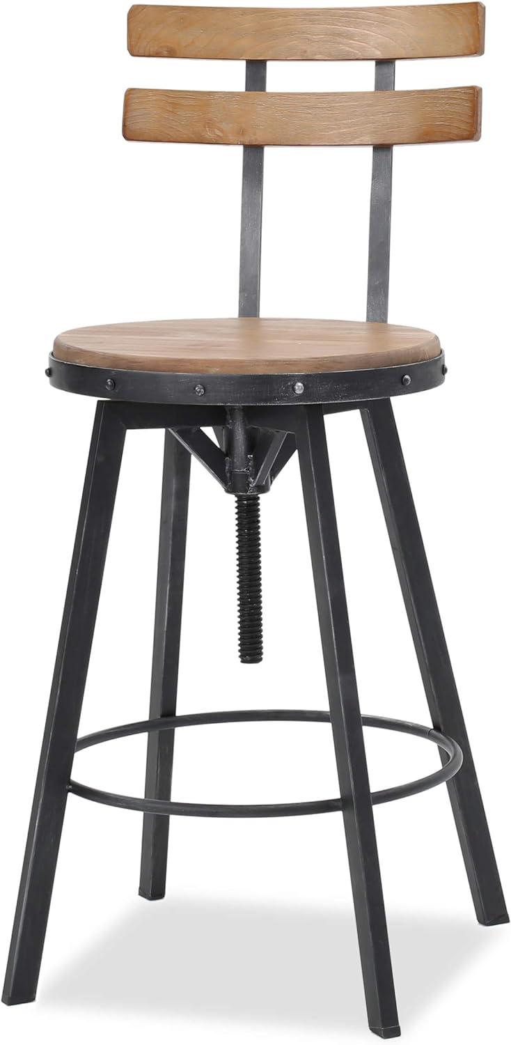 Adjustable Black Firwood and Metal Barstool with Backrest