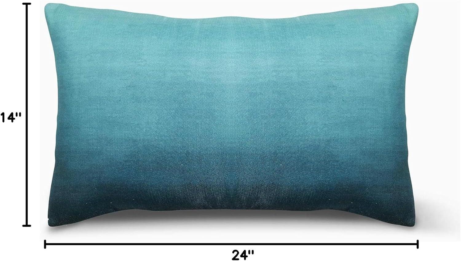 Fab Habitat Indoor/Outdoor Lumbar Pillow Made from Recycled Polyester Yarn - Double Sided, Stain Resistant, Machine Washable - Ombre - Patio, Deck, Porch, Living Room - Big Sur Teal (14" x 24")
