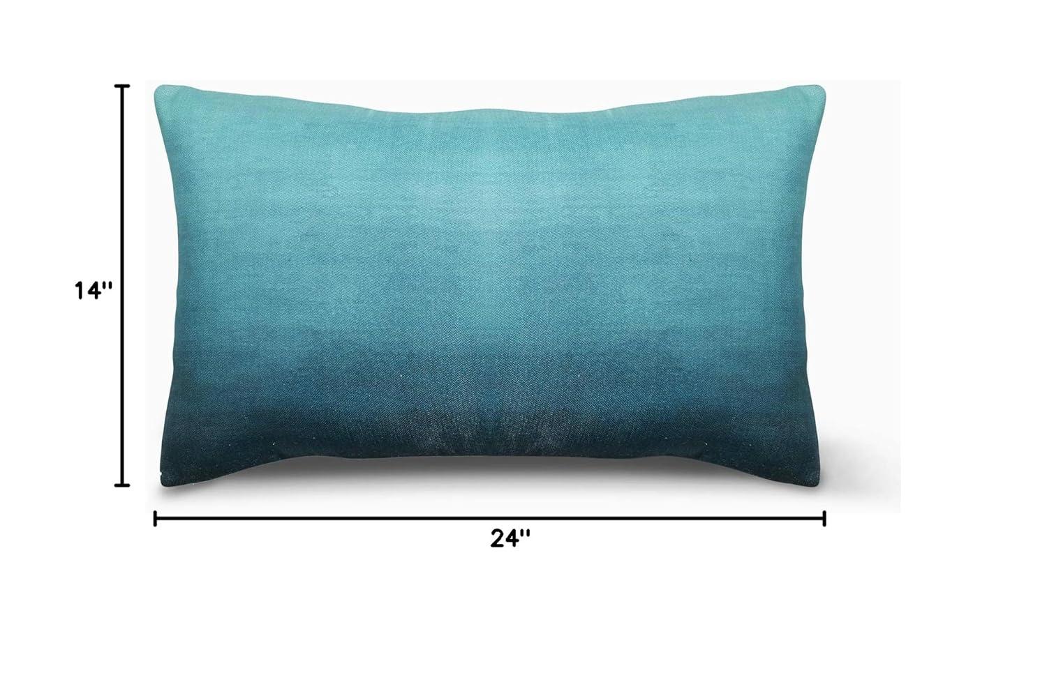Fab Habitat Indoor/Outdoor Lumbar Pillow Made from Recycled Polyester Yarn - Double Sided, Stain Resistant, Machine Washable - Ombre - Patio, Deck, Porch, Living Room - Big Sur Teal (14" x 24")