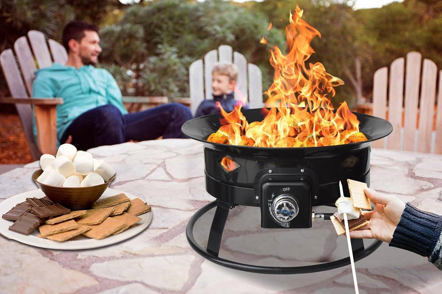 Flame King Smokeless Propane Fire Pit, Portable Fire Pit Propane Stove 58K BTU, Self Igniter, 19”