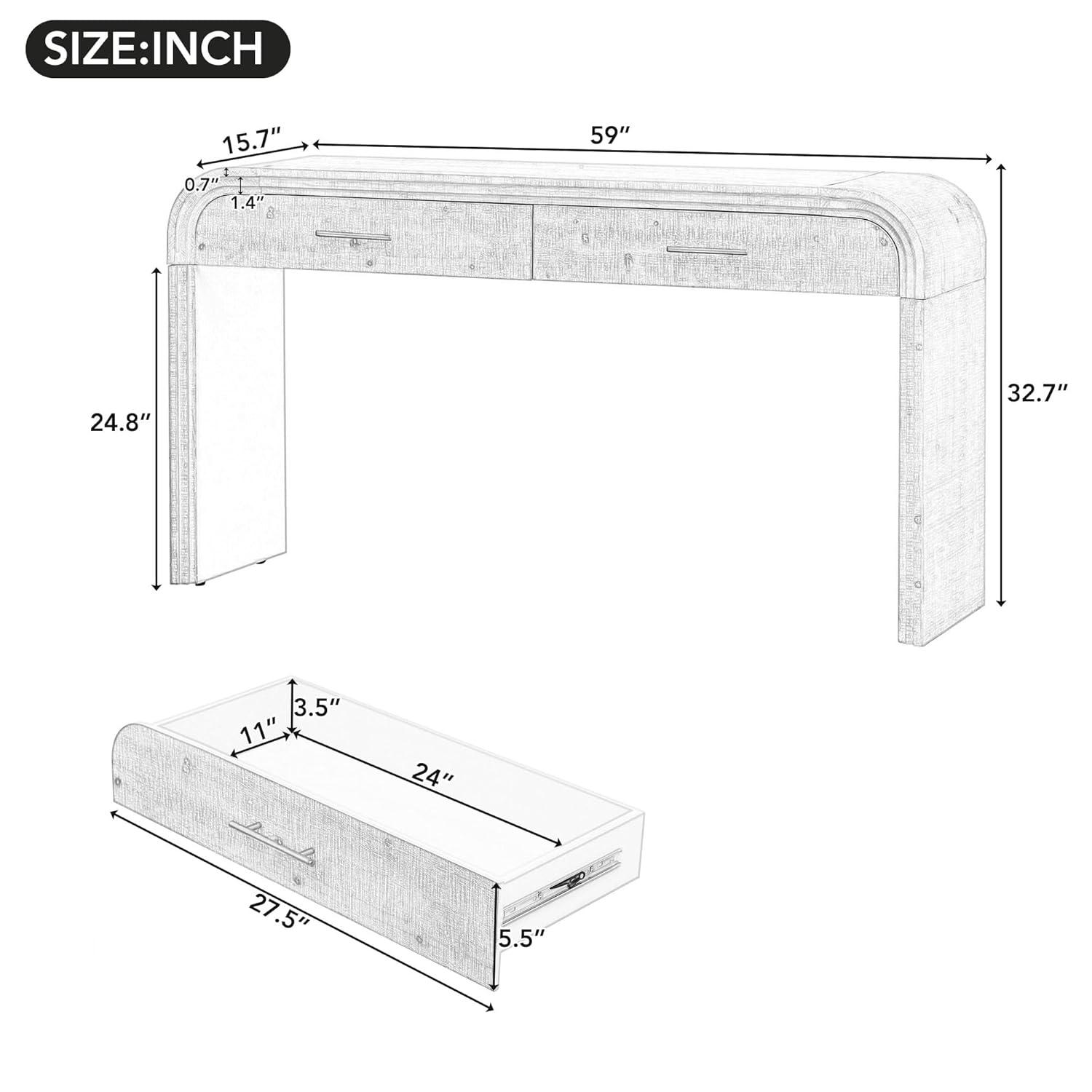 Merax 59inch Unique Silhouette Retro Versatile Console Table, Versatile Entryway Table with 2 Top Lockers for Entrance & Dinning Room & Living Room & Hallway, Antique Black