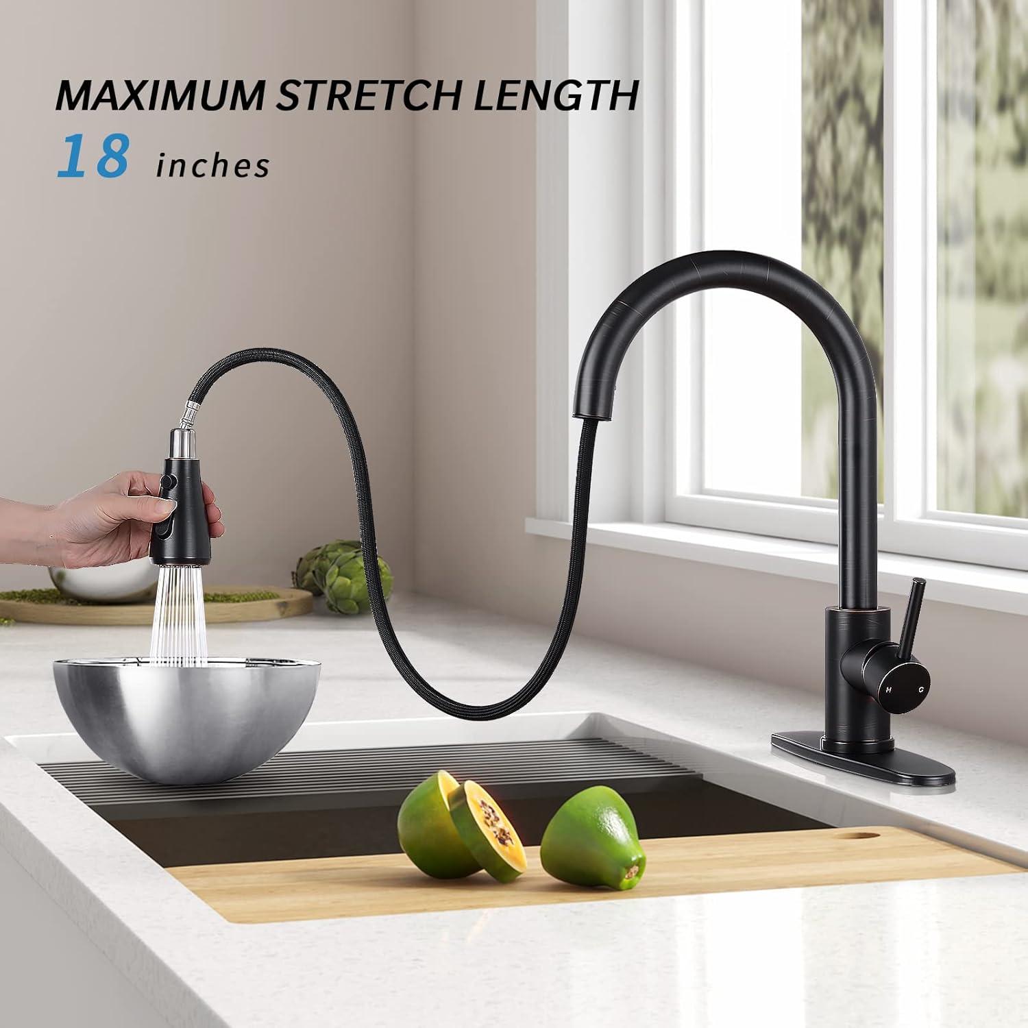 Oil Rubbed Bronze Pull Down Kitchen Faucet with Spray