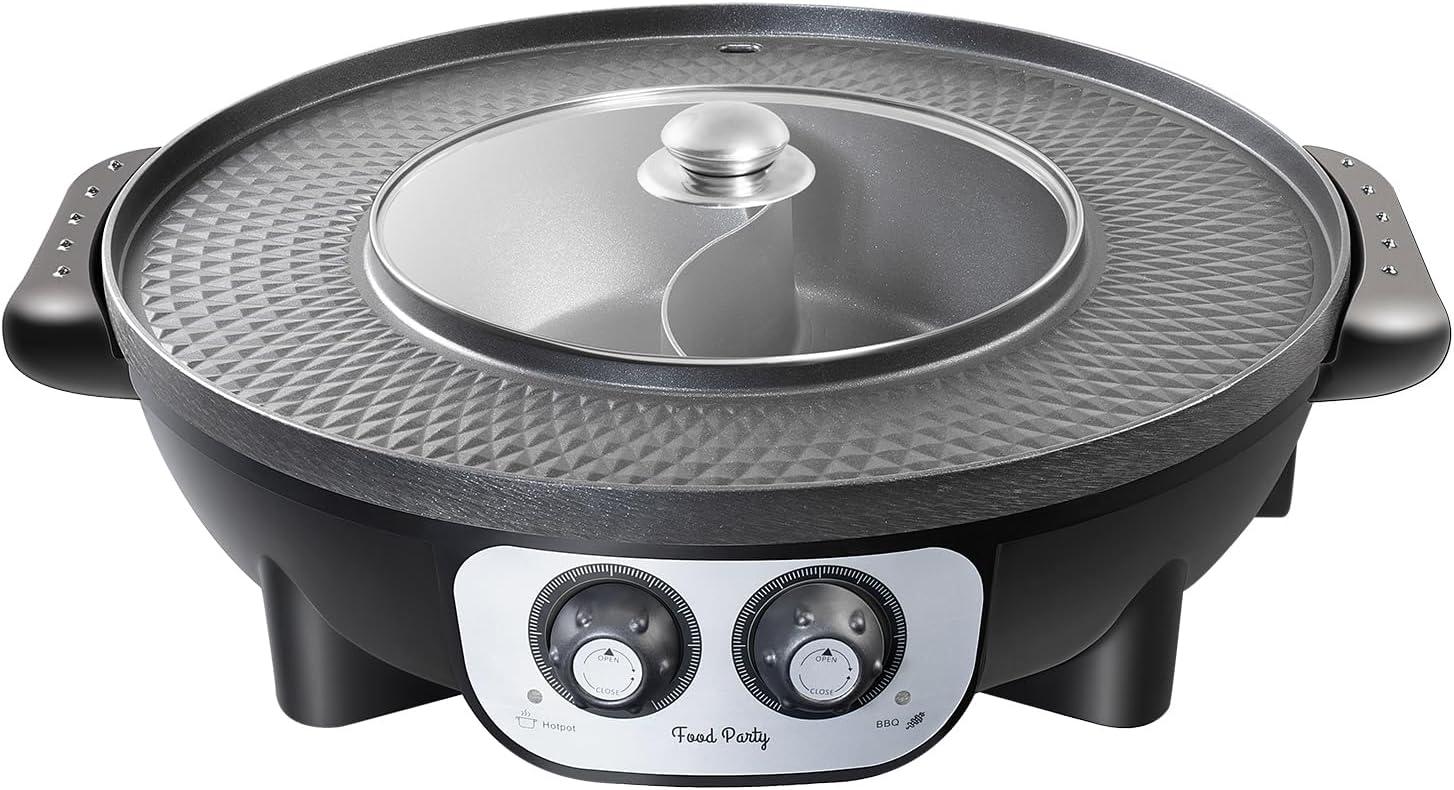 Dual-Sided Black Electric Smokeless Grill and Hot Pot