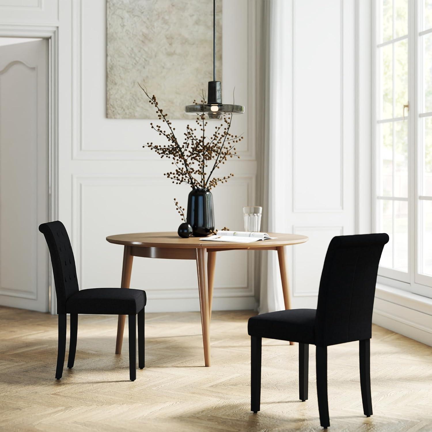 Button-Tufted Charcoal High Back Fabric Upholstered Dining Chairs, Set of 2