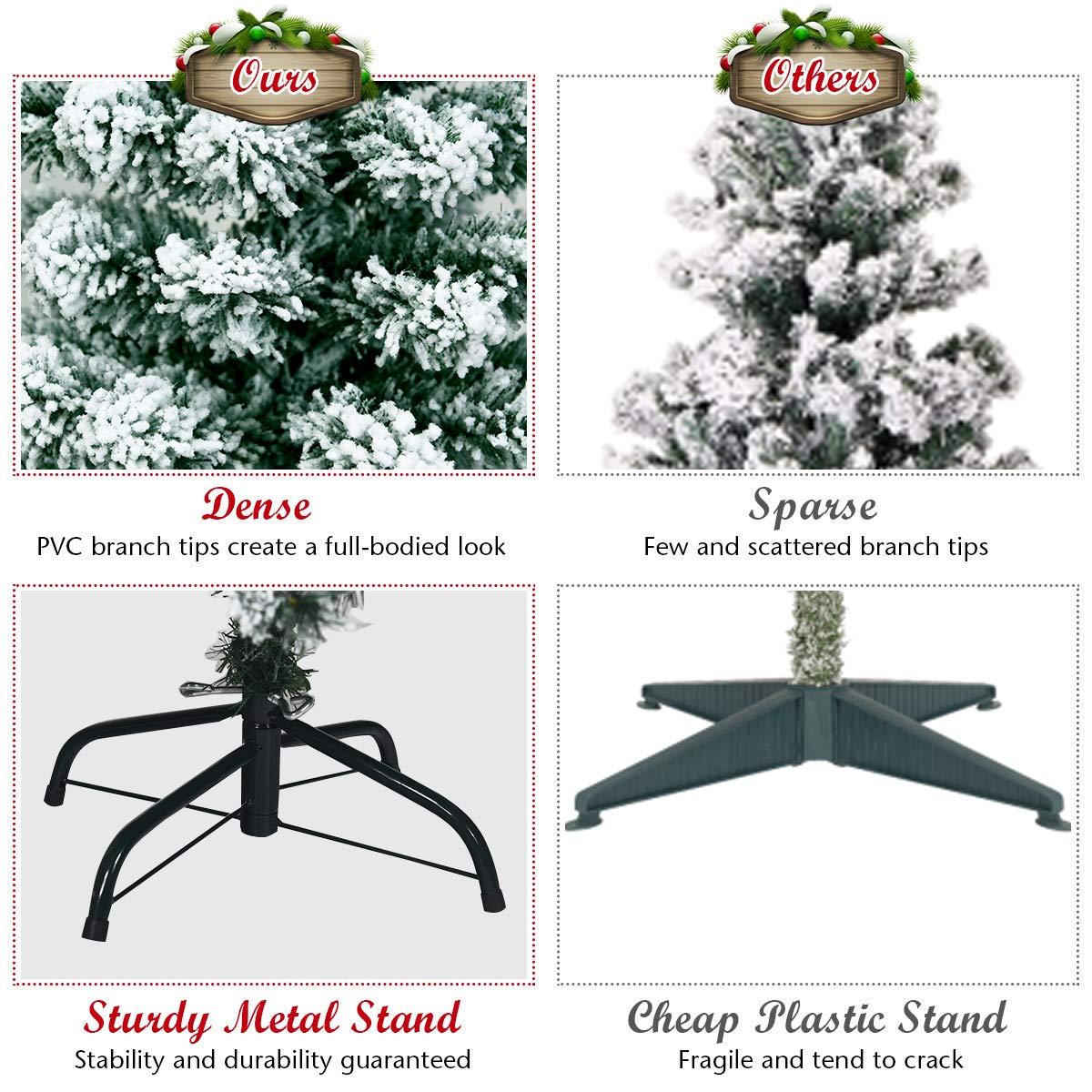 Costway 7.5Ft Pre-Lit Premium Snow Flocked Hinged Artificial Christmas Tree w/550 Lights