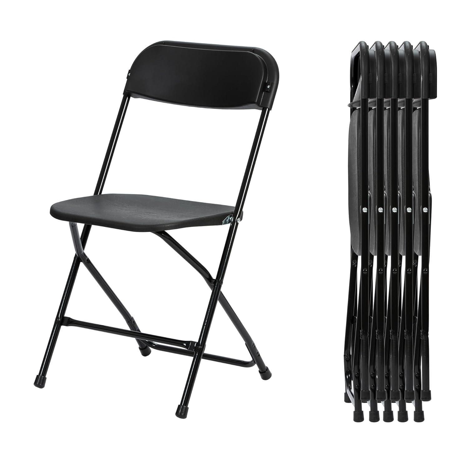10 Pack Black Plastic Folding Chair for Indoor Outdoor, 350 lb Capacity, Foldable Commercial Stacking Chairs with Steel Frame for Office Wedding Party Events