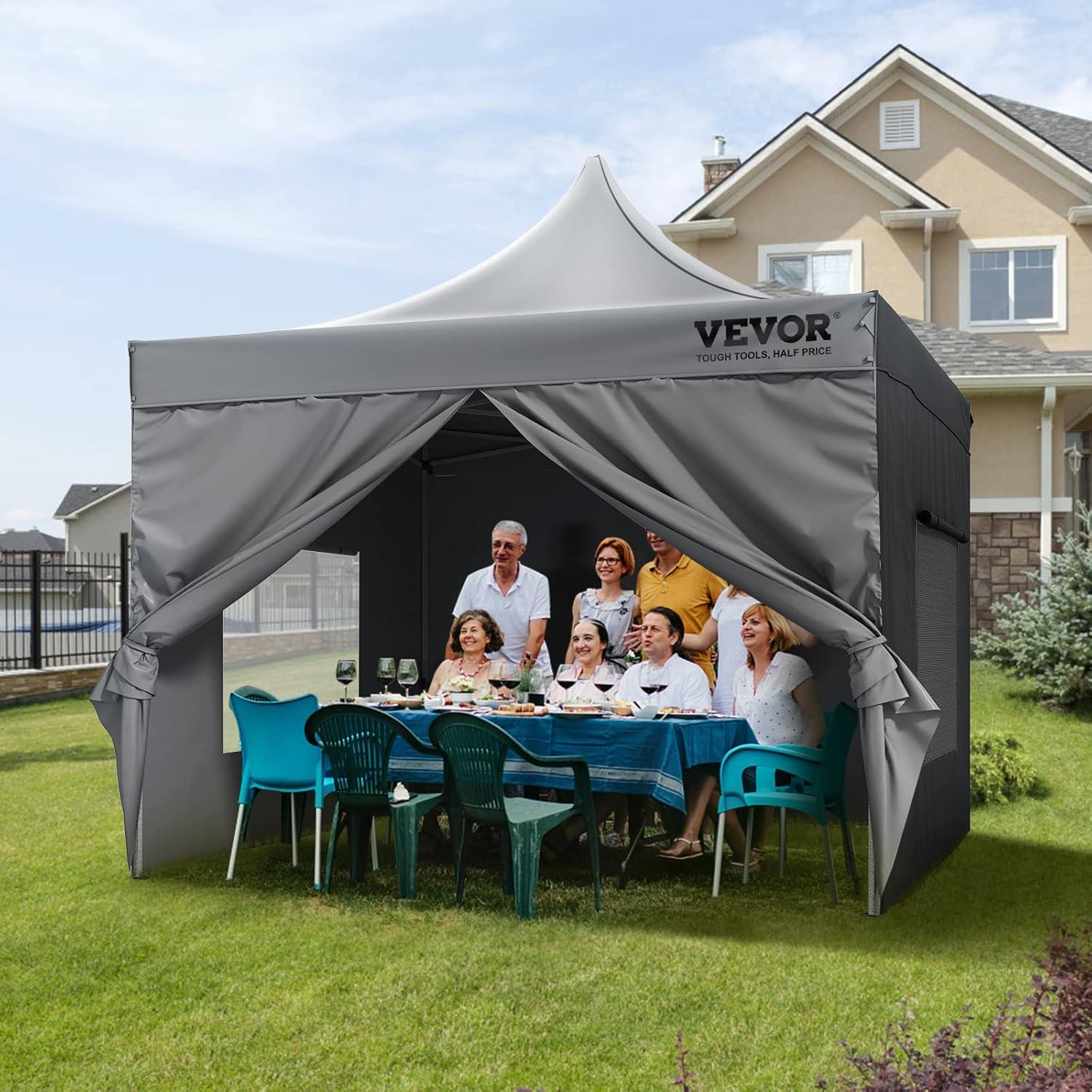 VEVOR Pop Up Canopy Tent Outdoor Gazebo Tent with Sidewalls & Bag White 10x10FT - Grey