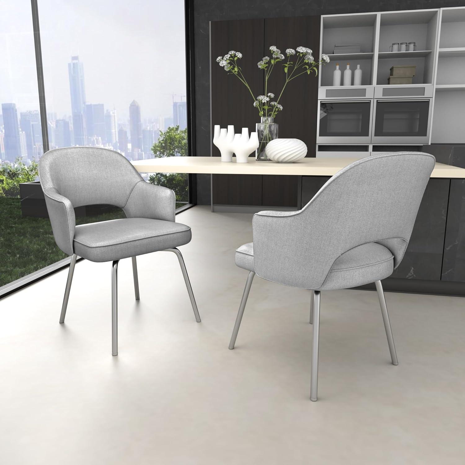 Guest Chair Gray Linen - Boss Office Products: Chrome Base, Mid-Century Modern, 275lbs Capacity