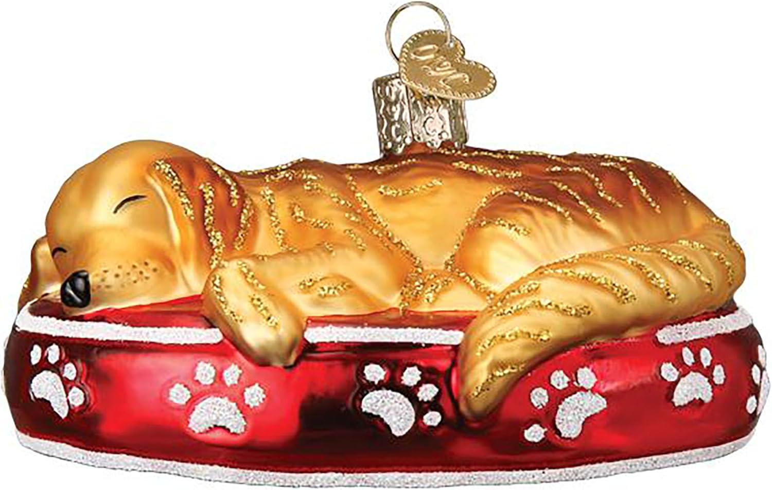 Old World Christmas Ornaments Sleepy Golden Retriever Glass Blown Ornaments for Christmas Tree