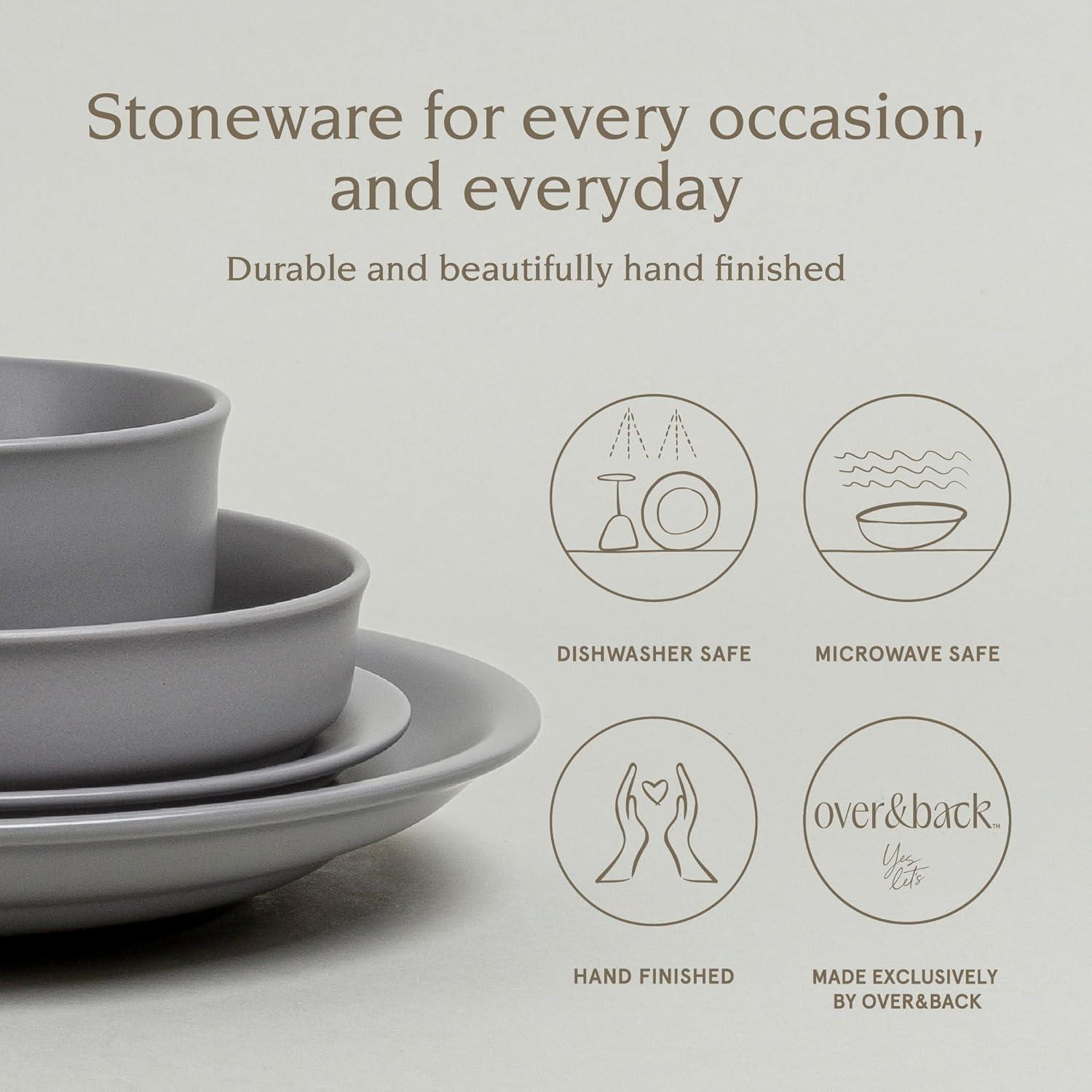 over&back Rimmed 16-Piece Semi Hand-Finished Stoneware Dinnerware Set, Service for 4