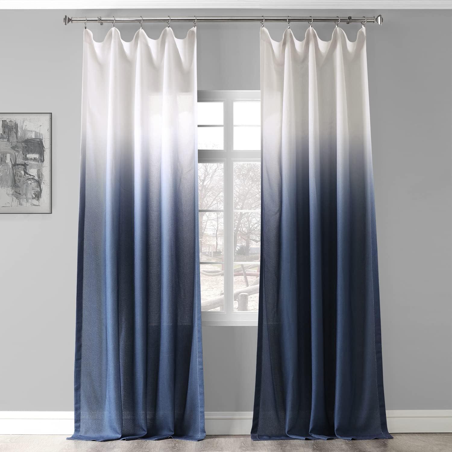 Ombre Blue Faux Linen Sheer Curtain (1 Panel), Ombre Blue, 50W X 96L