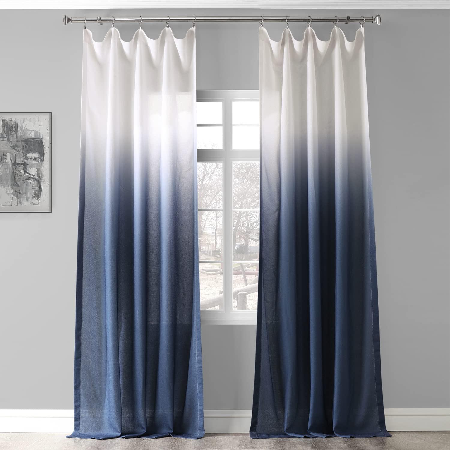 Ombre Blue Faux Linen Sheer Curtain (1 Panel), Ombre Blue, 50W X 84L