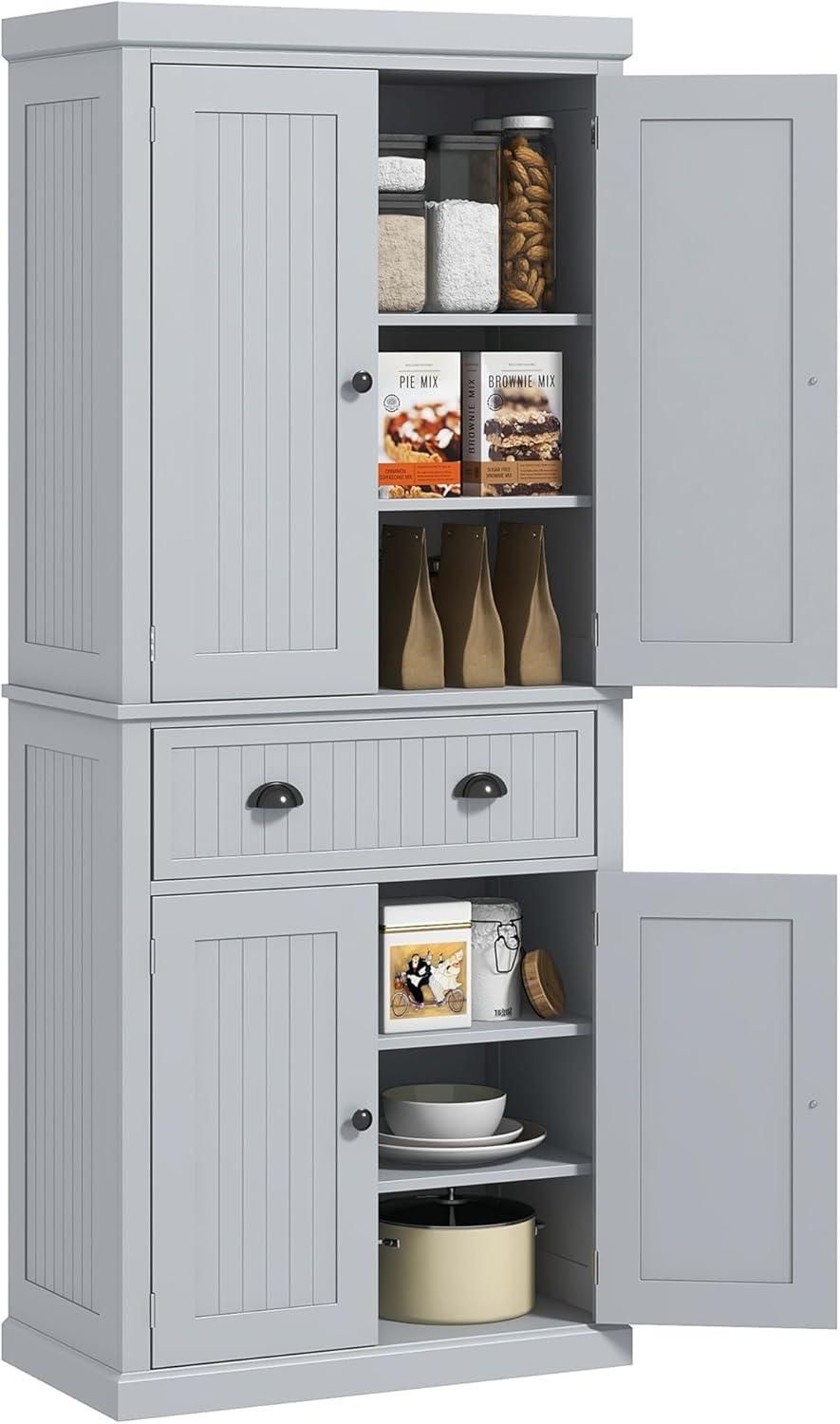 Lark Manor™ 72" Kitchen Pantry Cabinet, Freestanding Tall Storage Cabinet, Traditional Kitchen Cabinet With 4 Doors, Drawer And 3 Adjustable Shelves For Dining Room