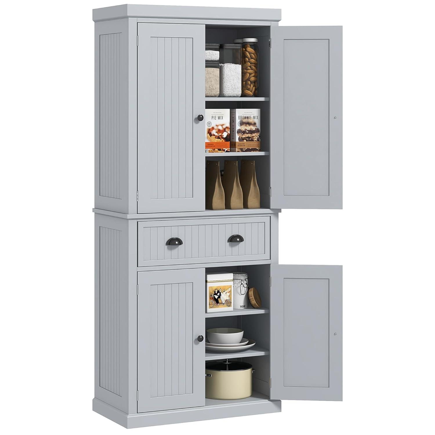 Lark Manor™ 72" Kitchen Pantry Cabinet, Freestanding Tall Storage Cabinet, Traditional Kitchen Cabinet With 4 Doors, Drawer And 3 Adjustable Shelves For Dining Room