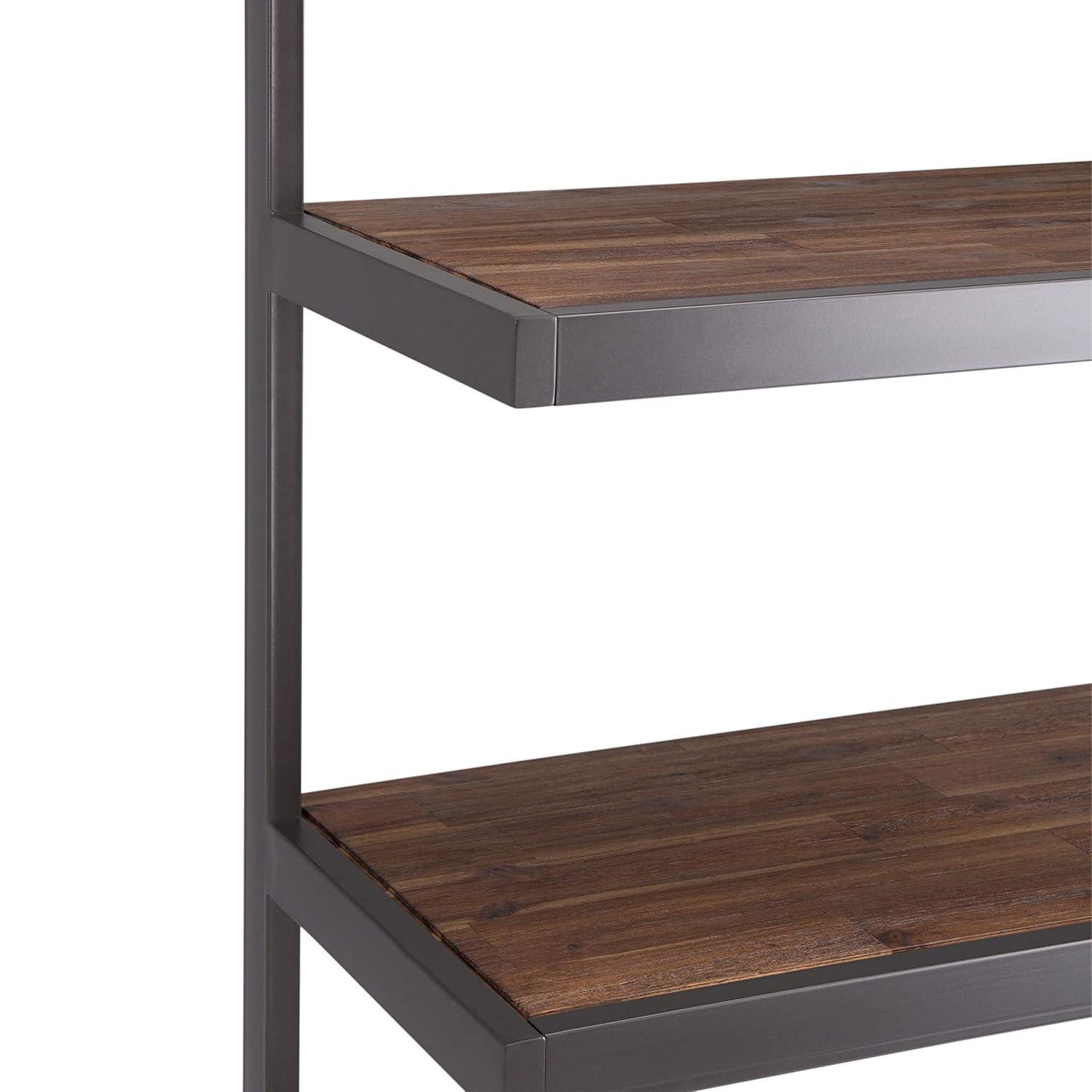 Erina SOLID ACACIA WOOD and Metal 66 inch x 36 inchRectangle Industrial Bookcase in Rustic Natural Aged Brown-Color:Rustic Natural Aged Brown,Material:Metal,Style:Modern Industrial