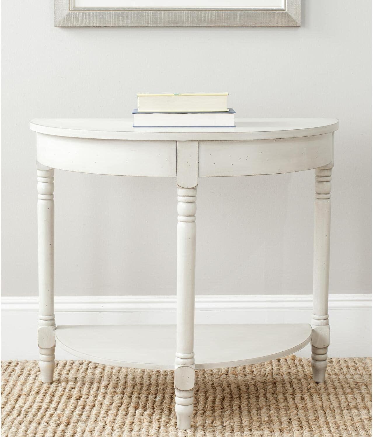 Transitional Beige Demilune Console Table with Turned Legs