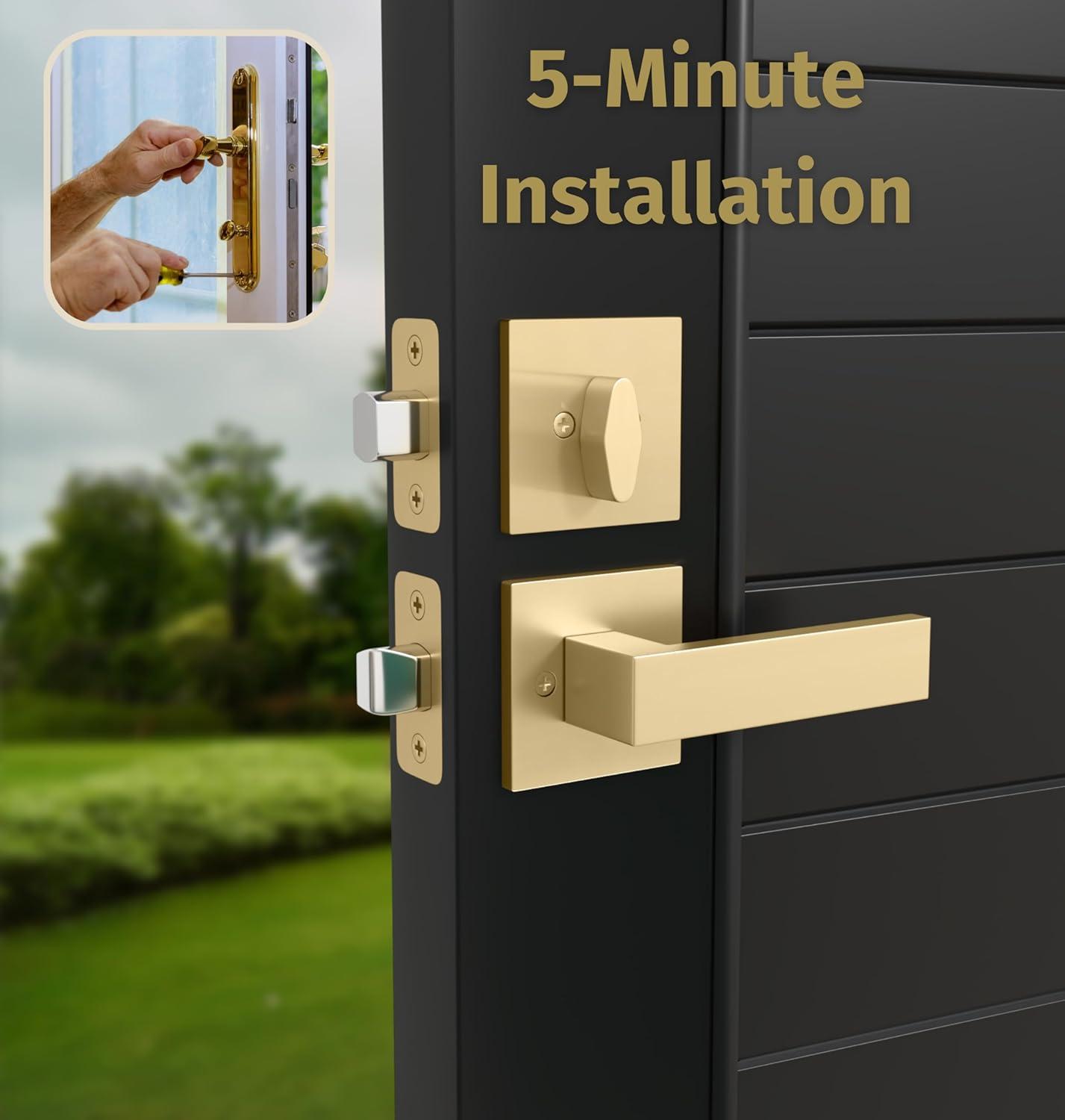 Mega Handles TOBELLE SQUARE Door Lock, Keyless Interior Door Handle Set for Hallway, Closet, Bathroom, Door Lever Interior, Lock, Door Handle - Heavy Duty Design