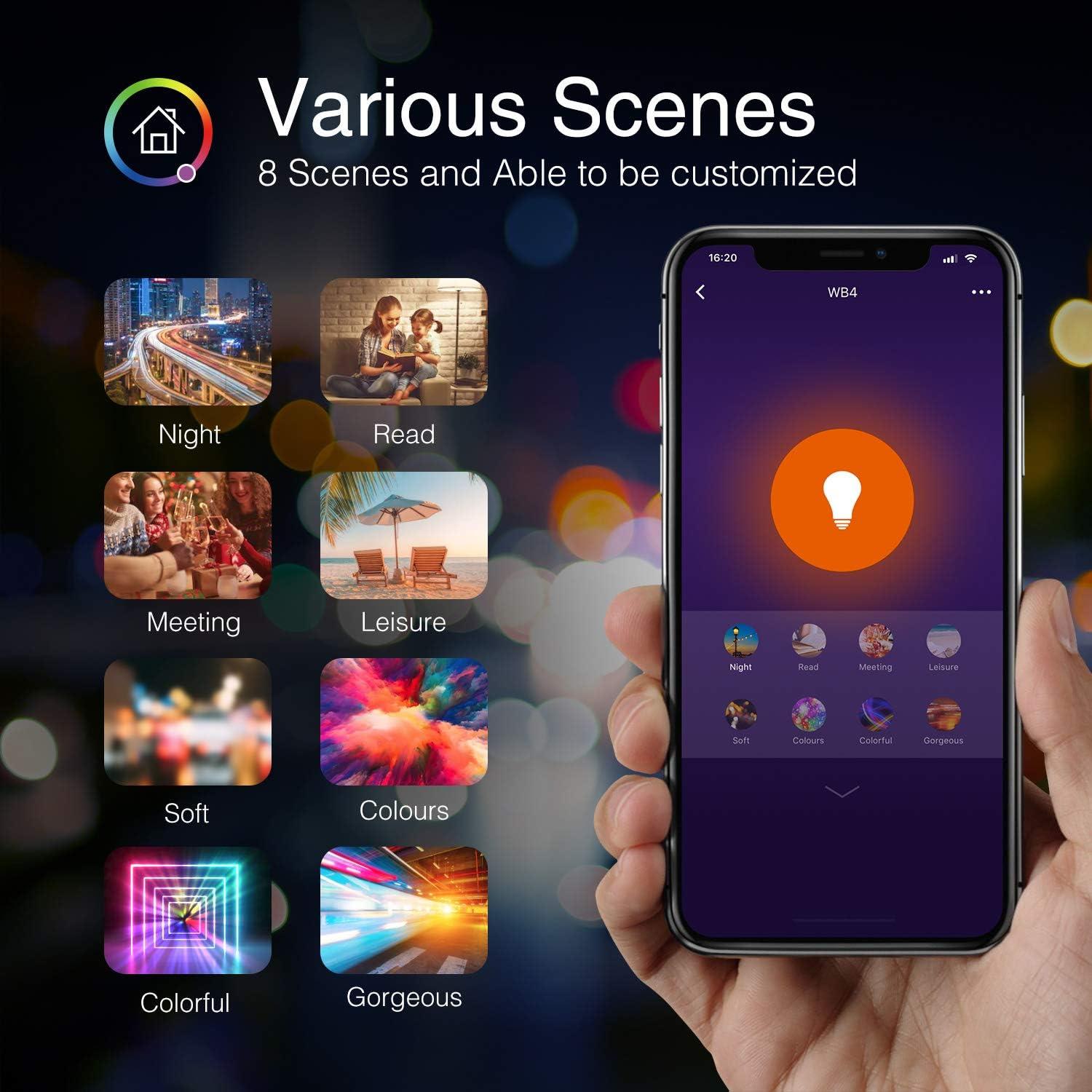 WB4-4: Gosund Smart Bulb, WiFi Light Bulbs, Color Changing Light Bulb, Smart Light Bulbs work with Alexa & Google Assistant, A19 RGB Alexa Light Bulb, RGB+Wnite, Dimmable LED Light Bulbs, 4 Pack