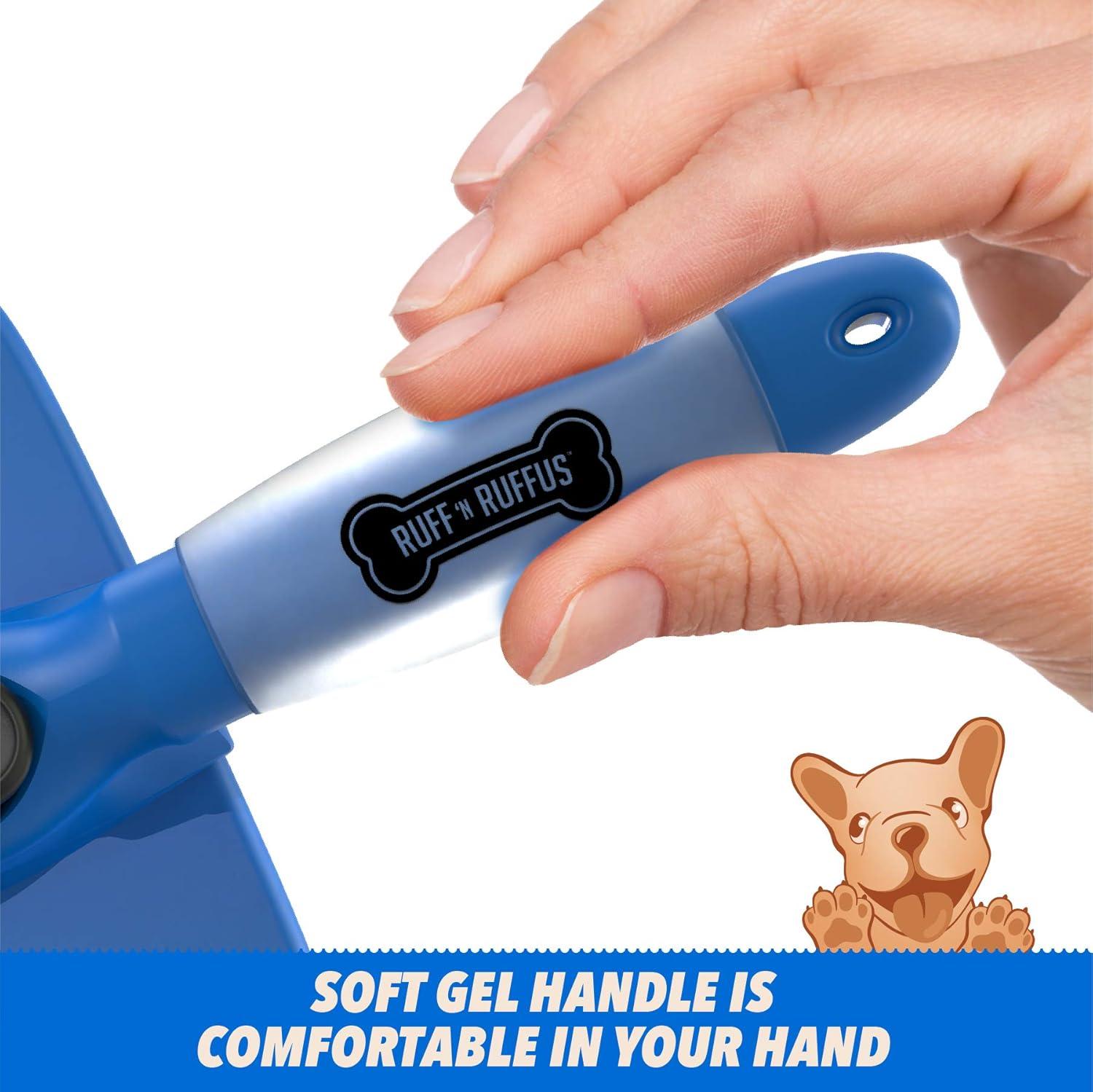 Blue Self-Cleaning Rubber Bristle Dog Comb with Metal Handle