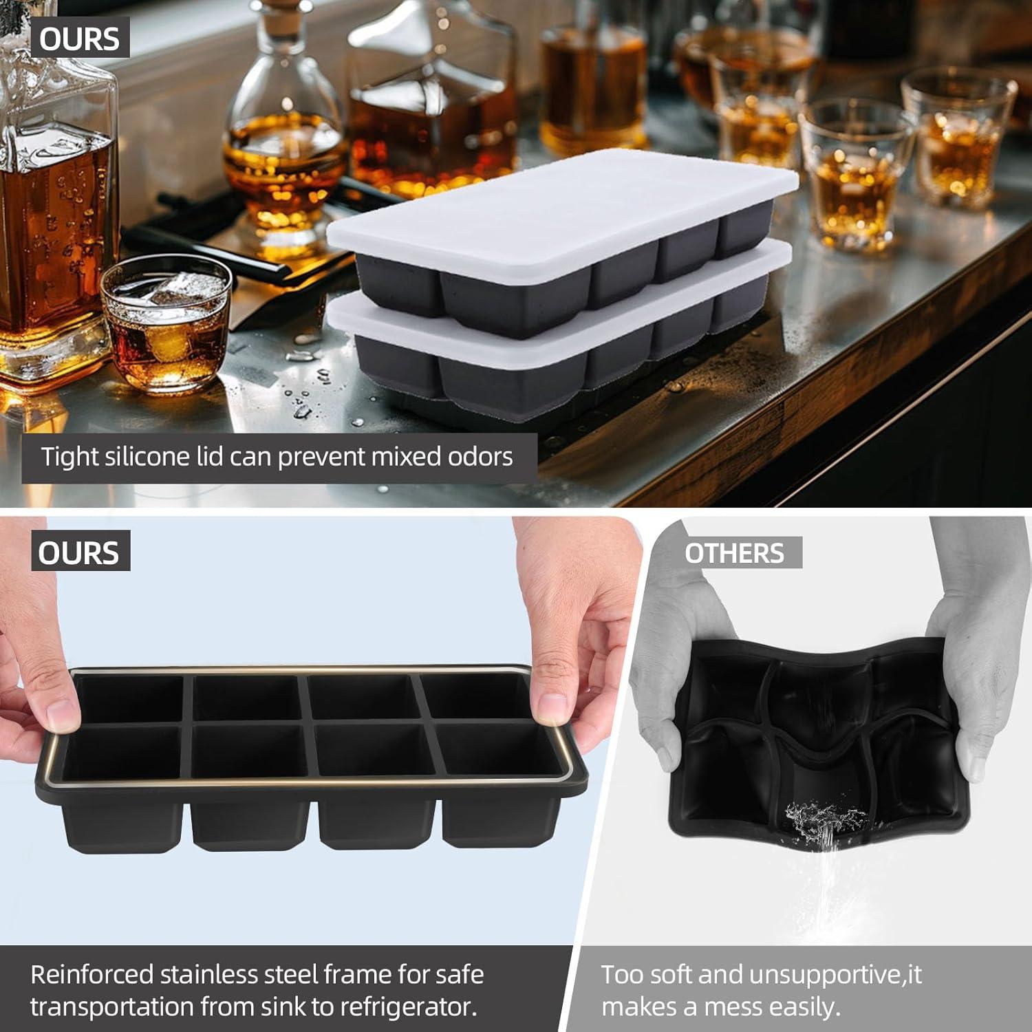 Large Ice Cube Tray for Whiskey: Big Square Ice Cube Maker for Cocktail - 2Pack Silicone Old Fashioned Ice Cube Trays - 2inch Huge Cubed Ice Trays for Whisky