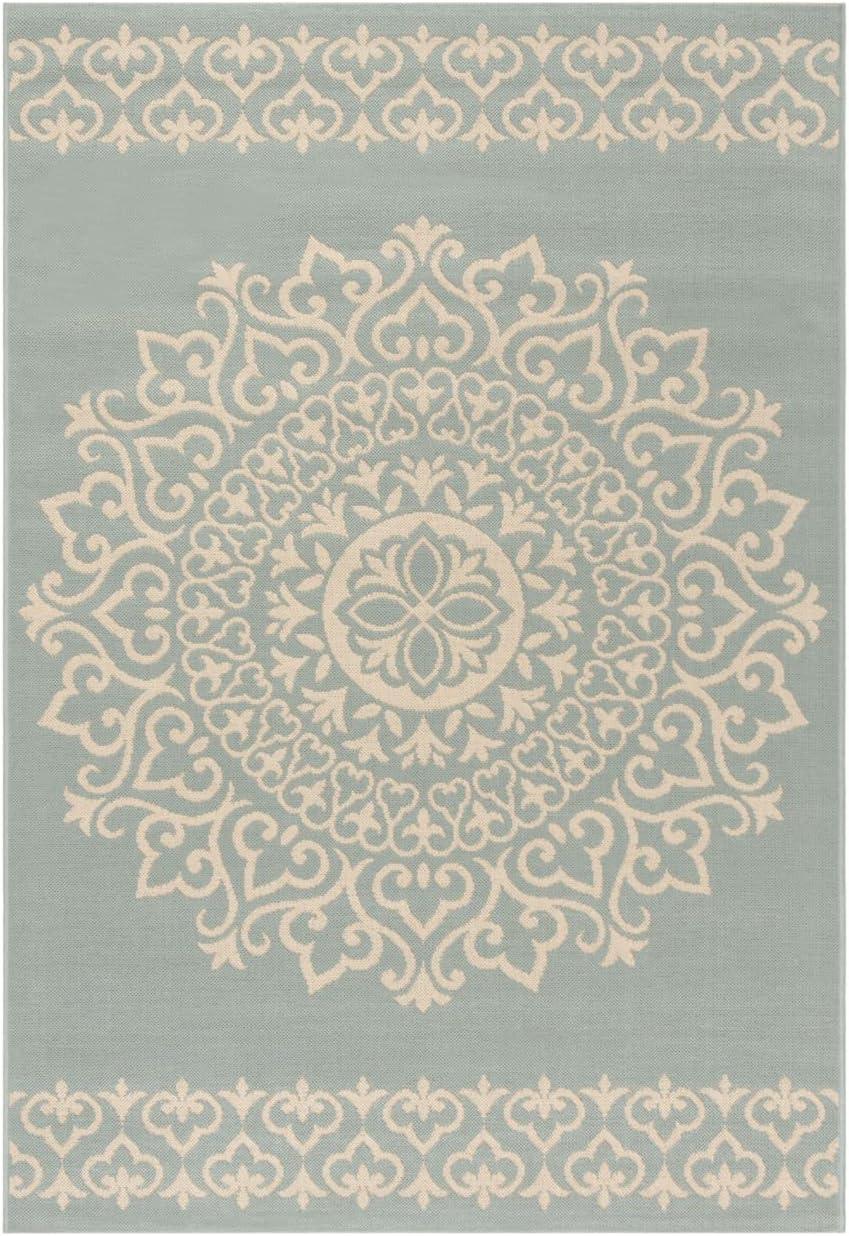 Cream and Aqua Tufted Medallion Reversible Rug