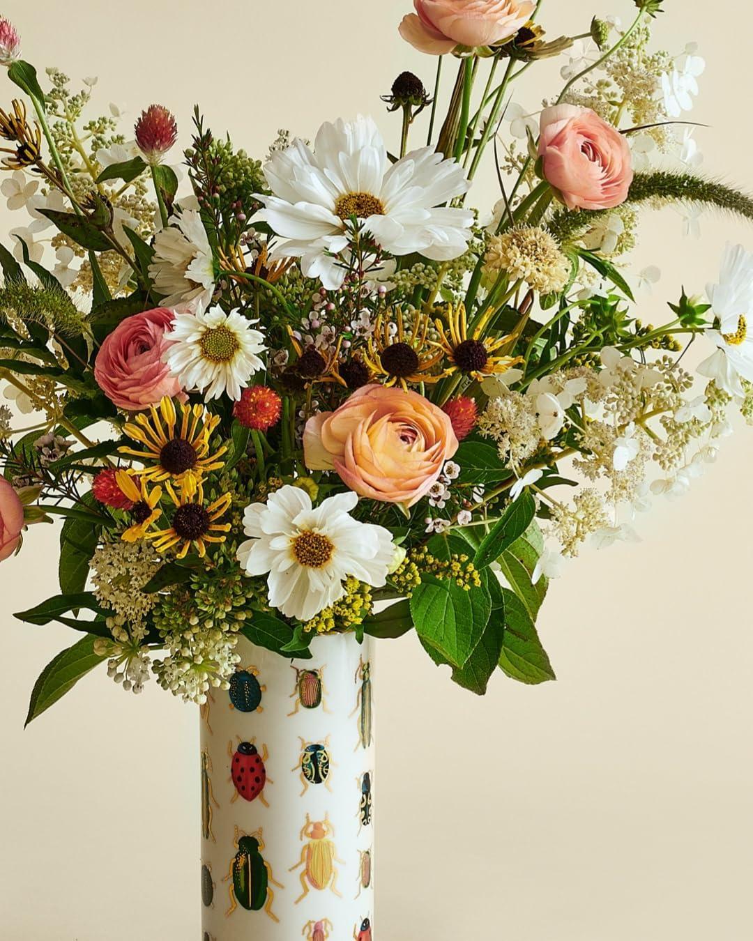 RIFLE PAPER CO. Estee Porcelain Vase for Room and Home Décor, Brighten Up a Living Room, Kitchen Table, or Farmhouse, Large Vase for Tabletop Centerpieces or Bookshelves