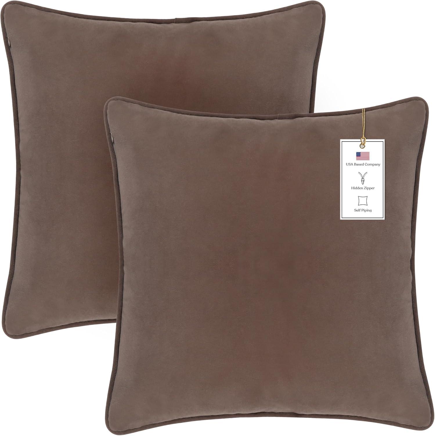 A1HC Set of 2 Luxurious Fine Soft Velvet Throw Pillow Covers Only, For Sofas, Beds, Vibrant Colors and Hidden YKK Zipper. Enhance your Living Space with Decorative Couch Pillow 18"x18", Dark Brown