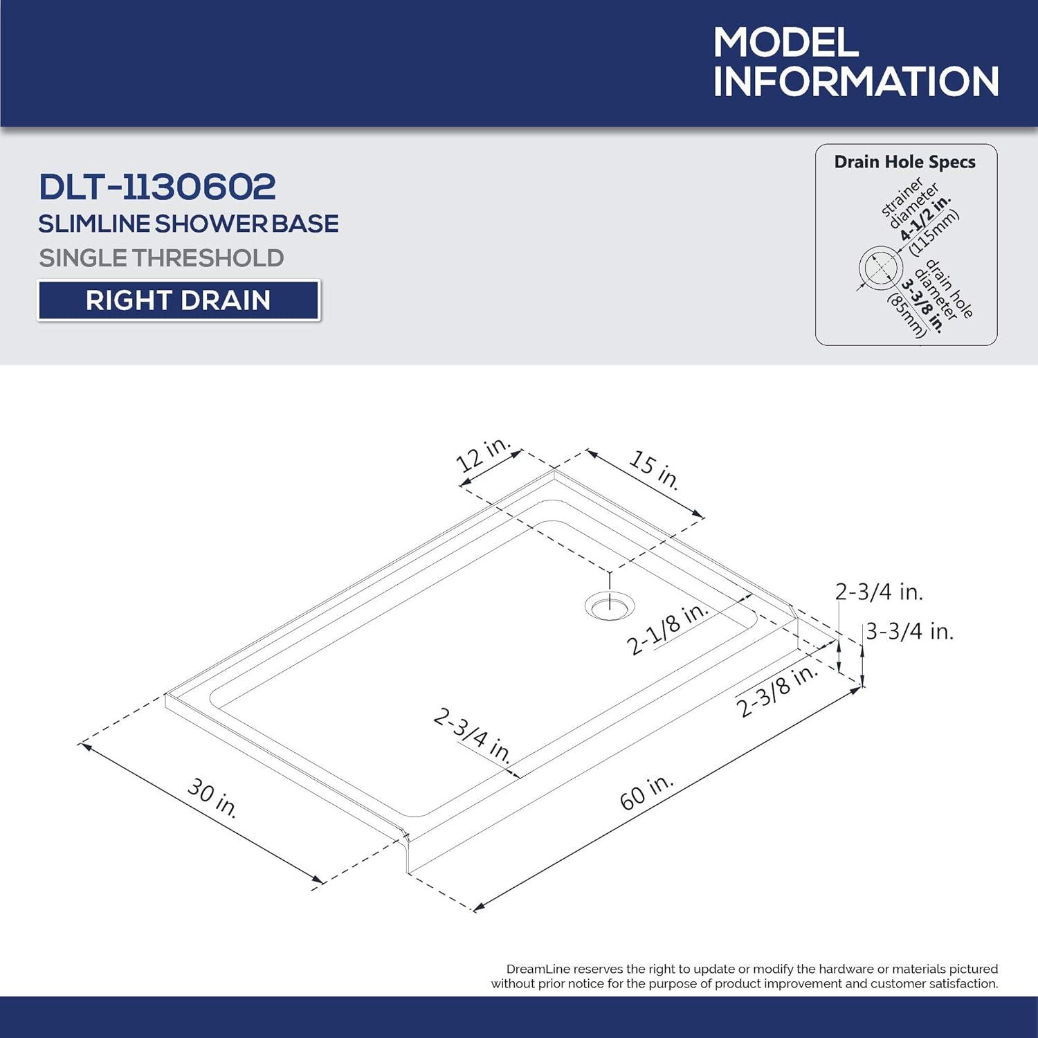 SlimLine 60" x 30" Single Threshold Shower Base