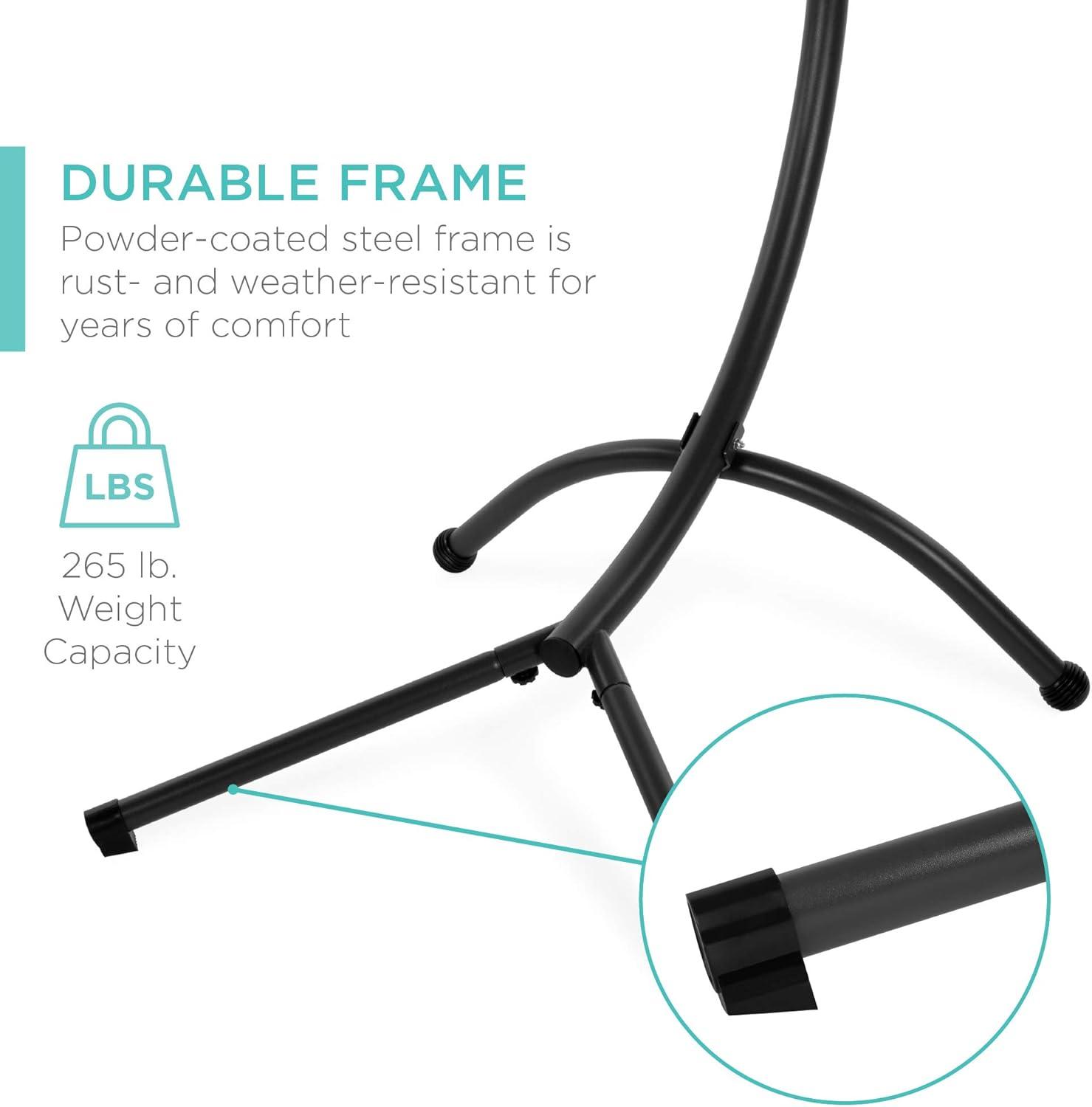 Best Choice Products Hanging Curved Chaise Lounge Chair Swing for Backyard, Patio w/ Pillow, Shade, Stand - Red