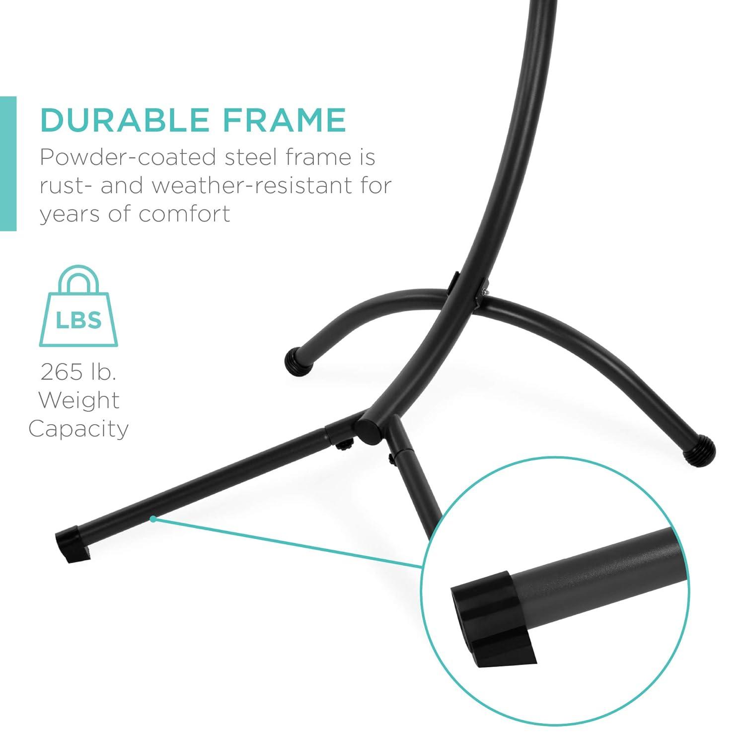 Best Choice Products Hanging Curved Chaise Lounge Chair Swing for Backyard, Patio w/ Pillow, Shade, Stand - Red